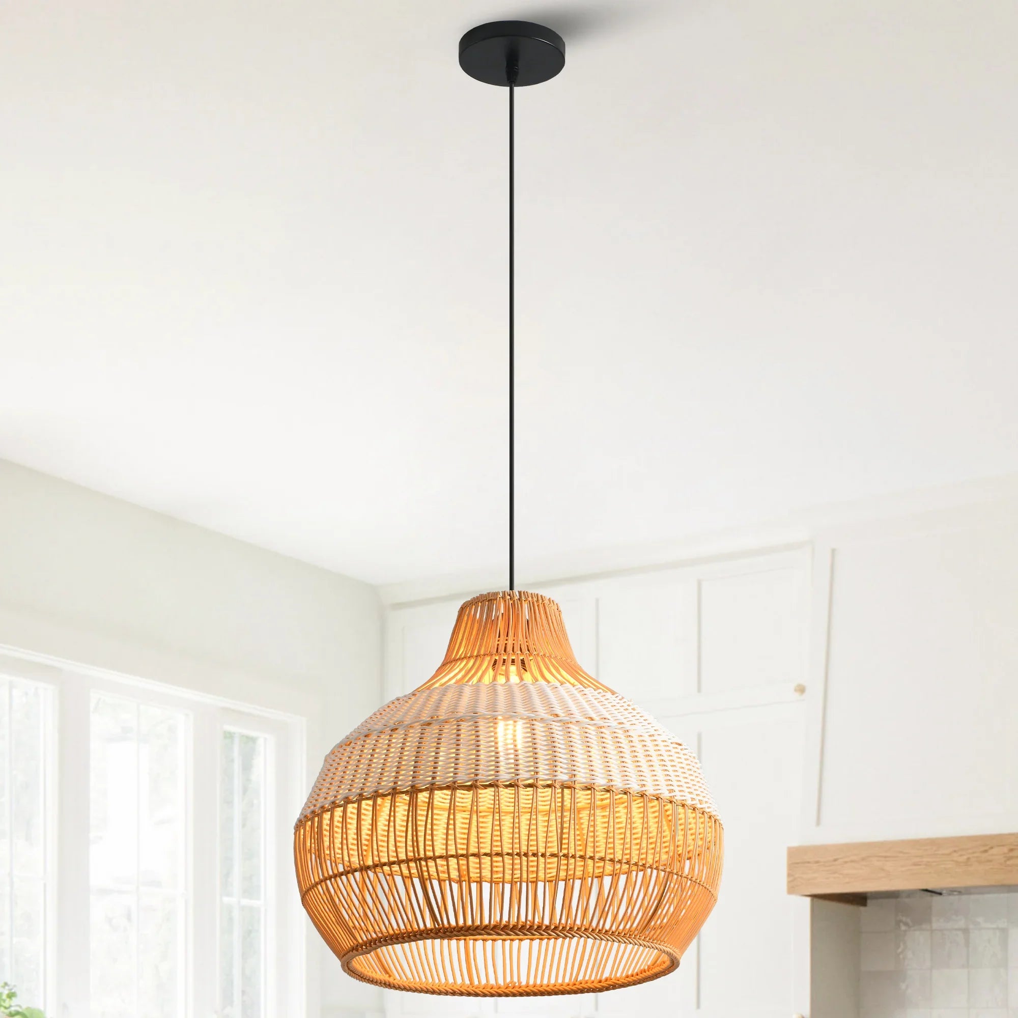 17" Yale Bohemian Handwoven Rattan Island Pendant Light