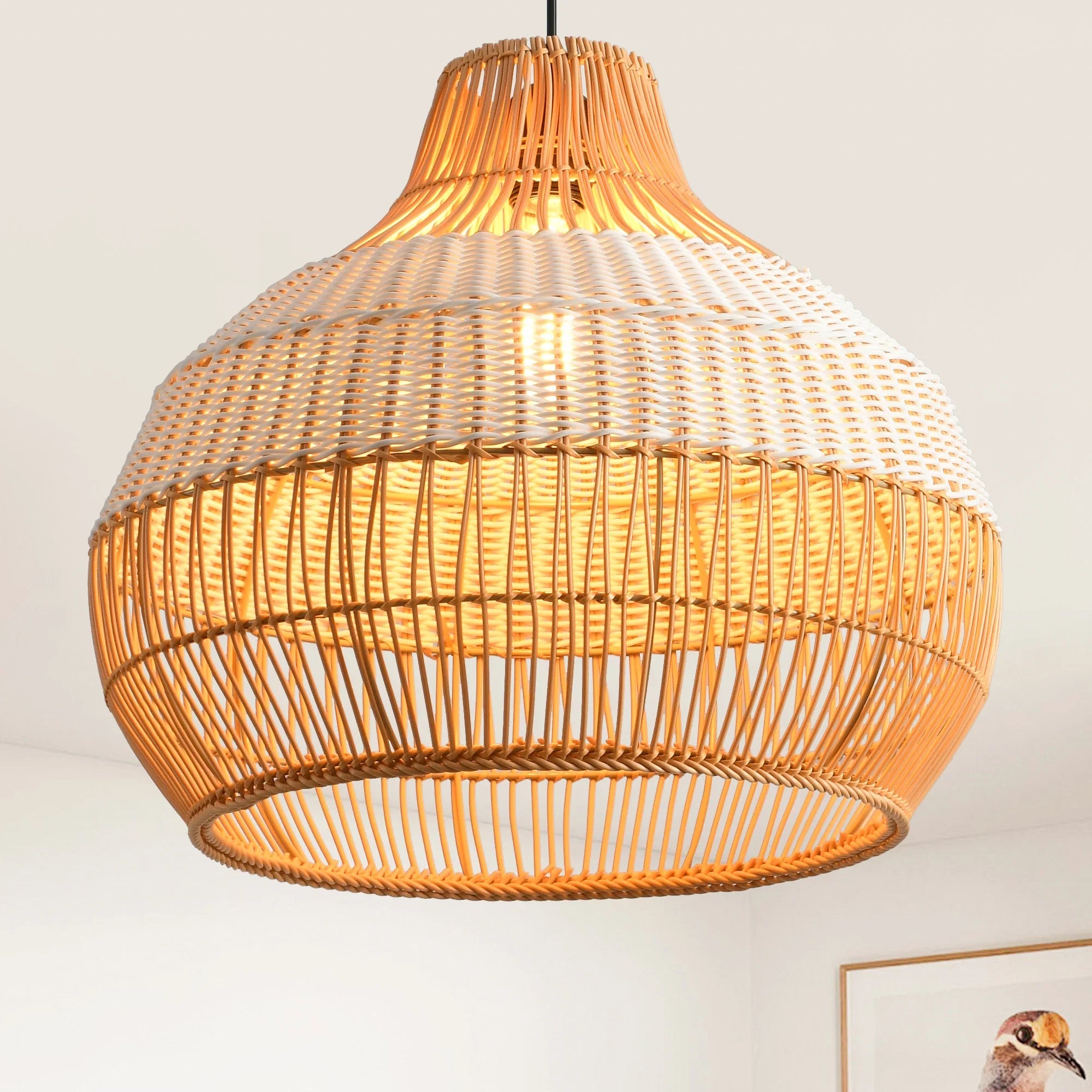 17" Yale Bohemian Handwoven Rattan Island Pendant Light