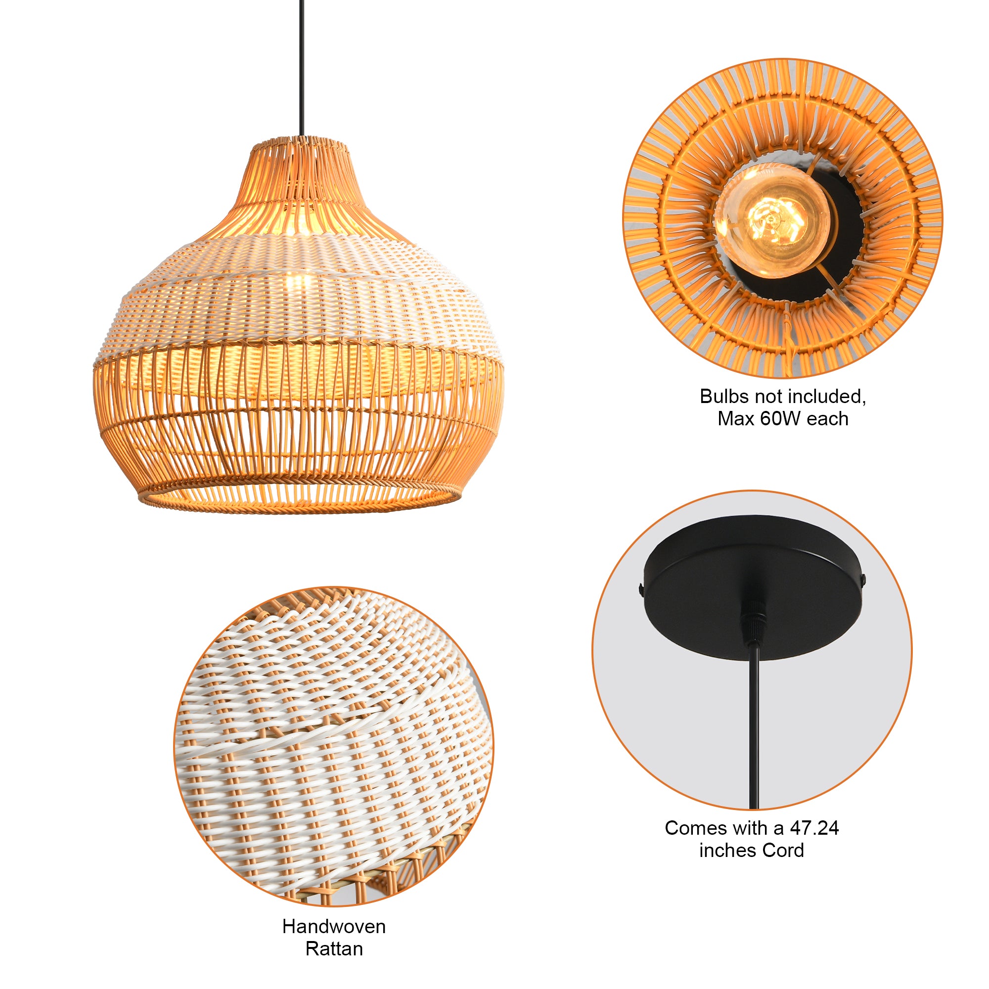 17" Yale Bohemian Handwoven Rattan Island Pendant Light