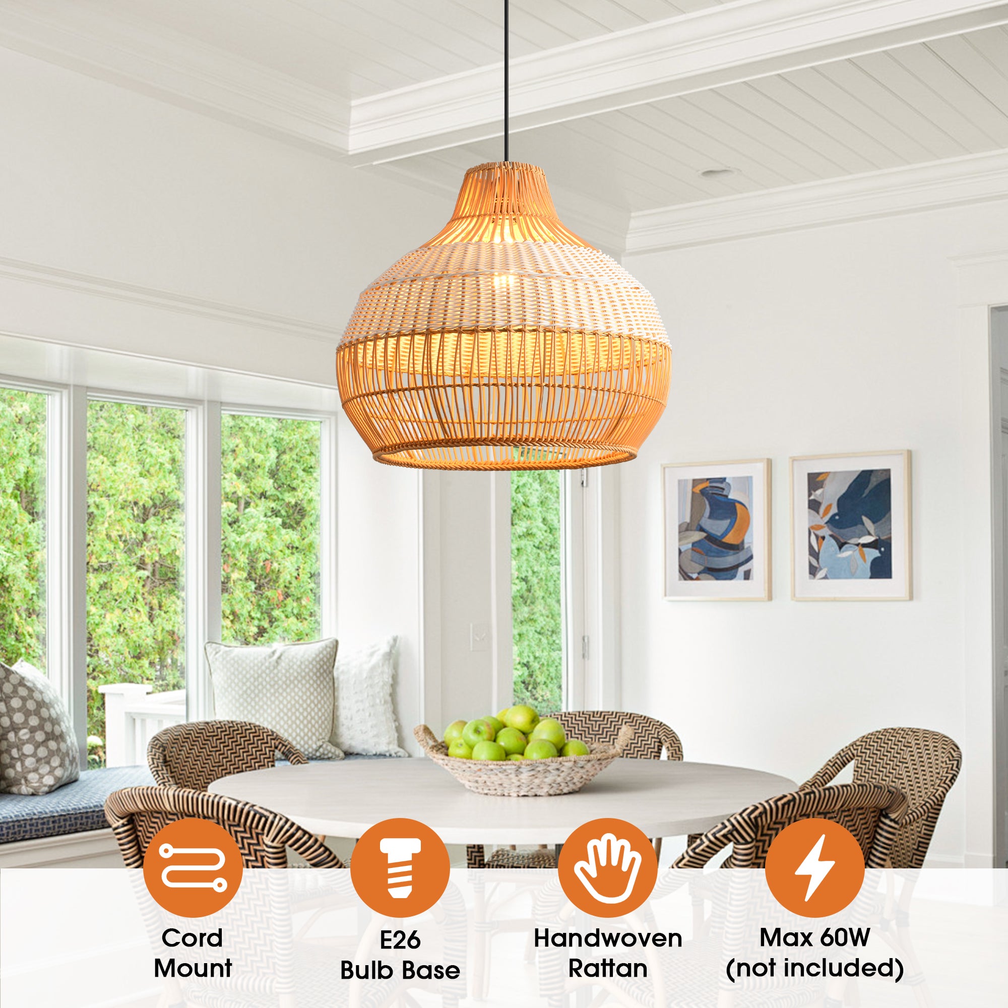 17" Yale Bohemian Handwoven Rattan Island Pendant Light