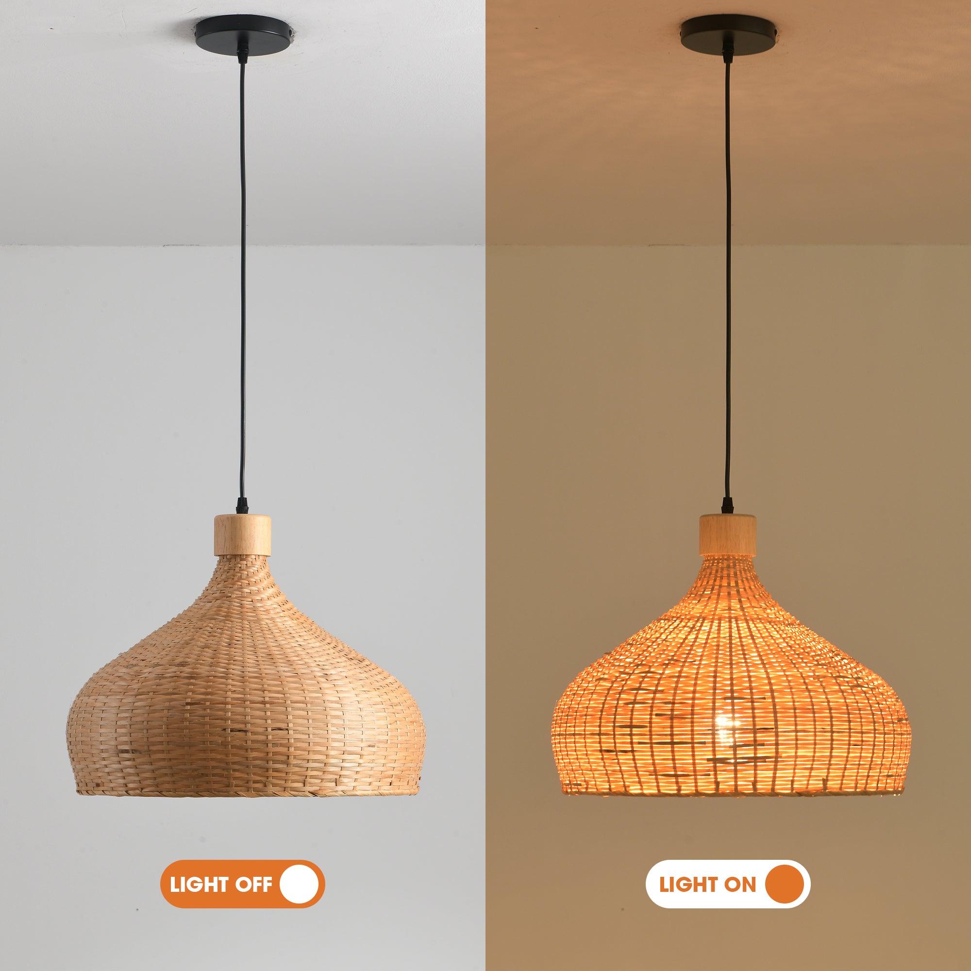 18" Winfred Bohemian Handwoven Bamboo Island Pendant Light