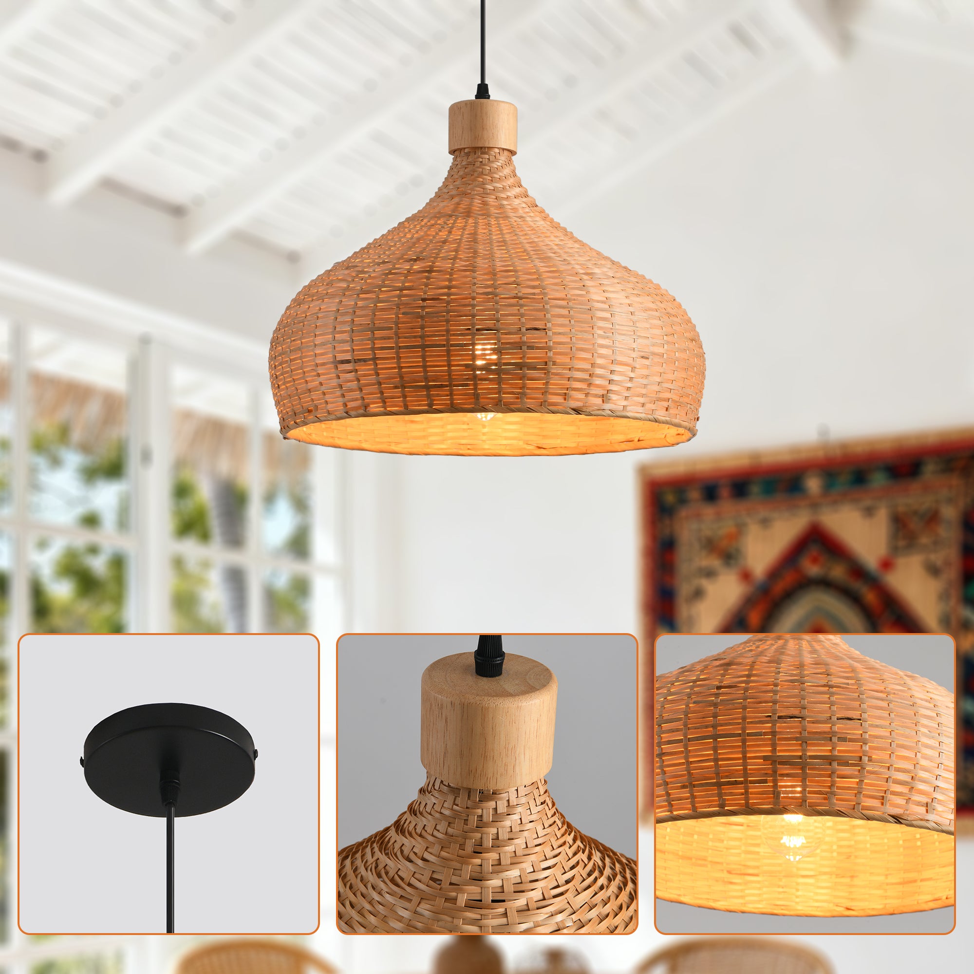 18" Winfred Bohemian Handwoven Bamboo Island Pendant Light
