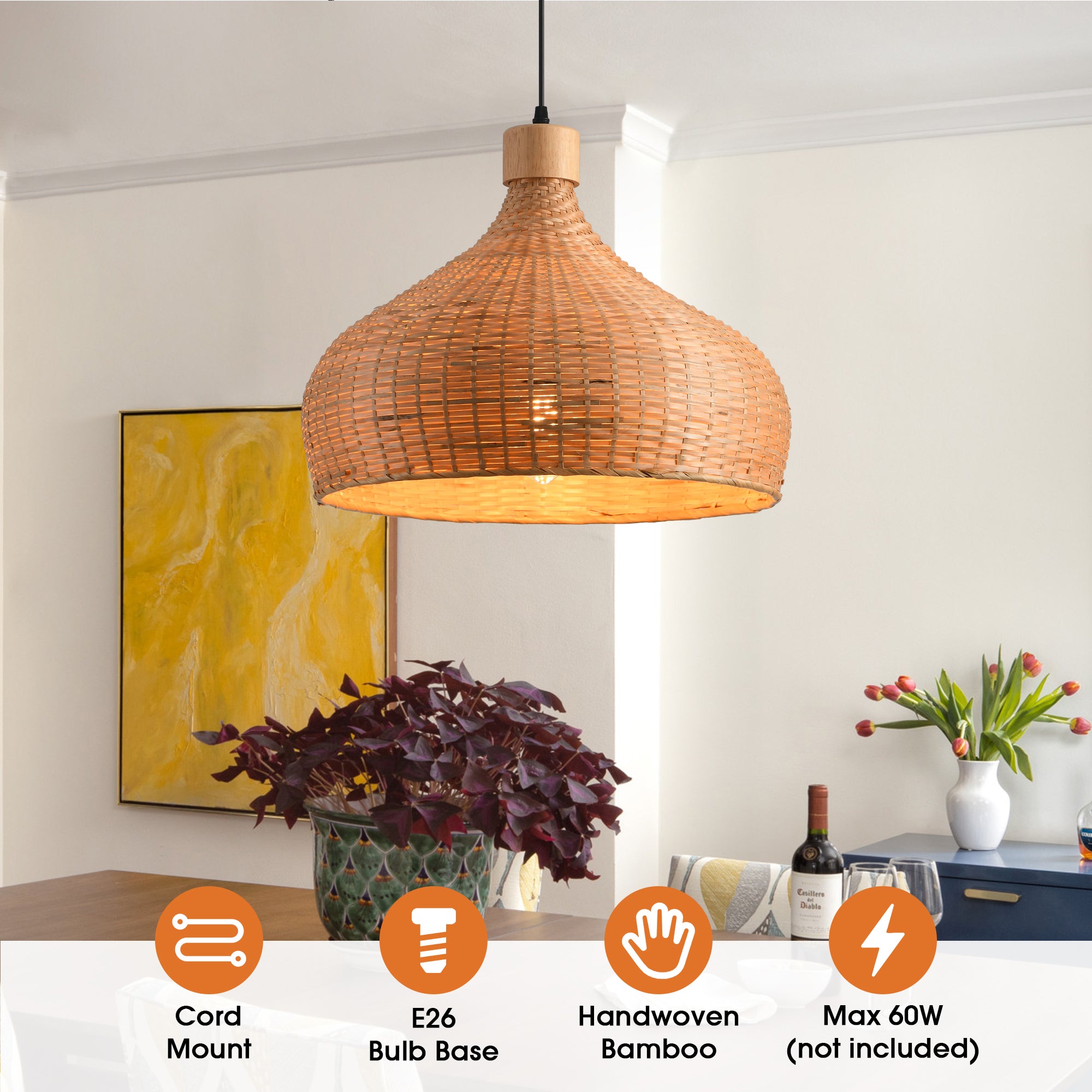 18" Winfred Bohemian Handwoven Bamboo Island Pendant Light