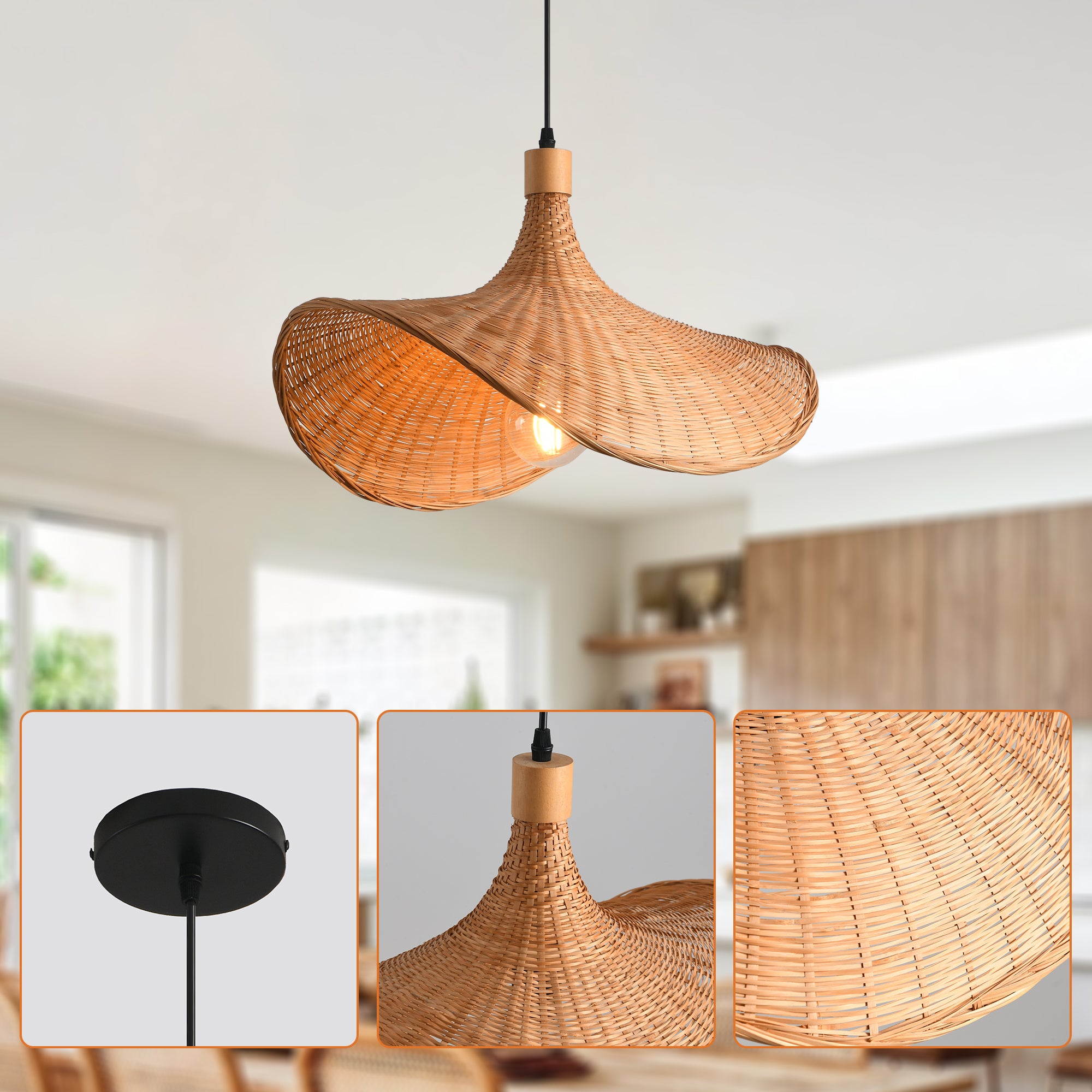 20" Werner Bohemian Handwoven Bamboo Island Pendant Light