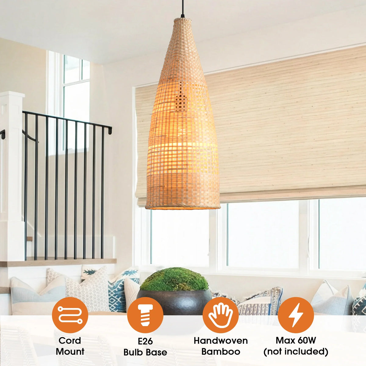 9" Vivian Bohemian Handwoven Bamboo Island Pendant Light
