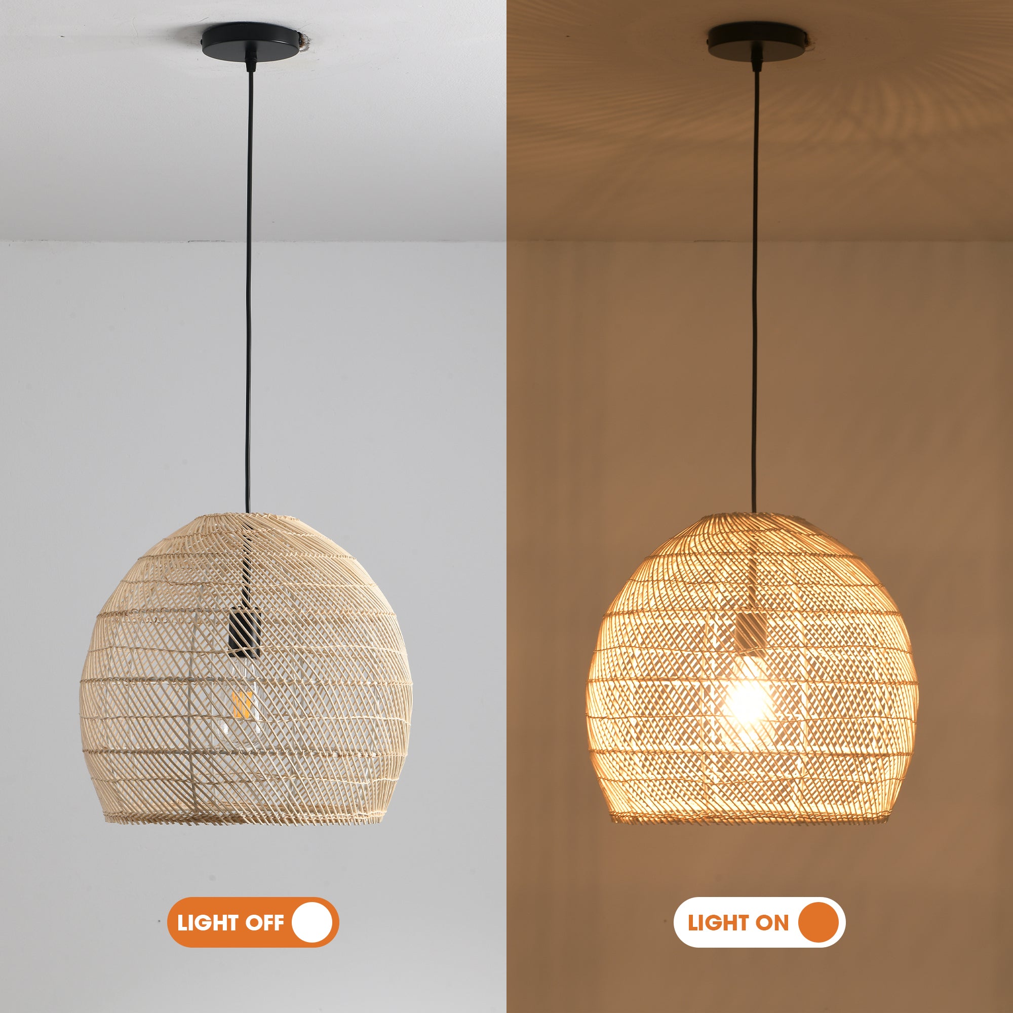 16" Virgil Bohemian Handwoven Rattan Island Pendant Light