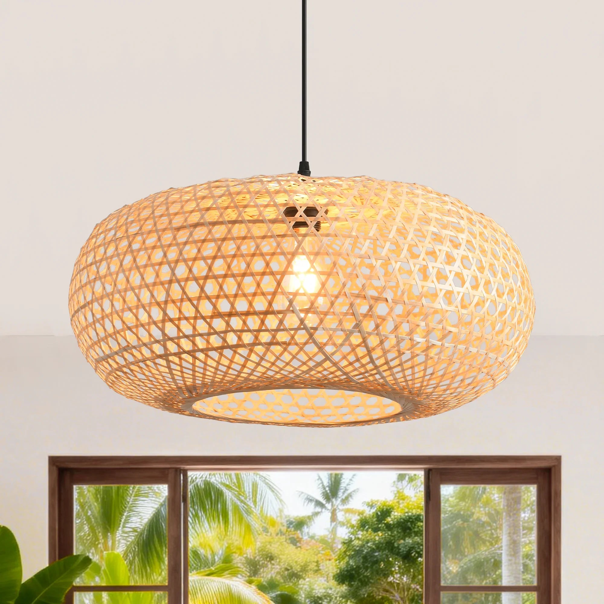 22" Vincent Bohemian Handwoven Bamboo Island Pendant Light
