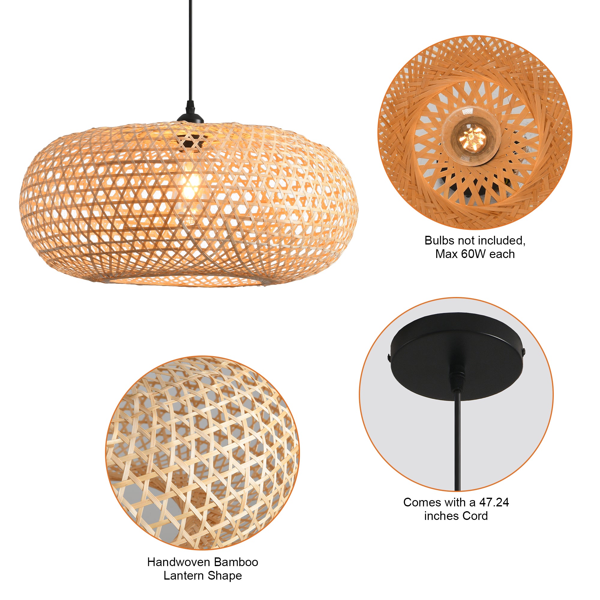 22" Vincent Bohemian Handwoven Bamboo Island Pendant Light