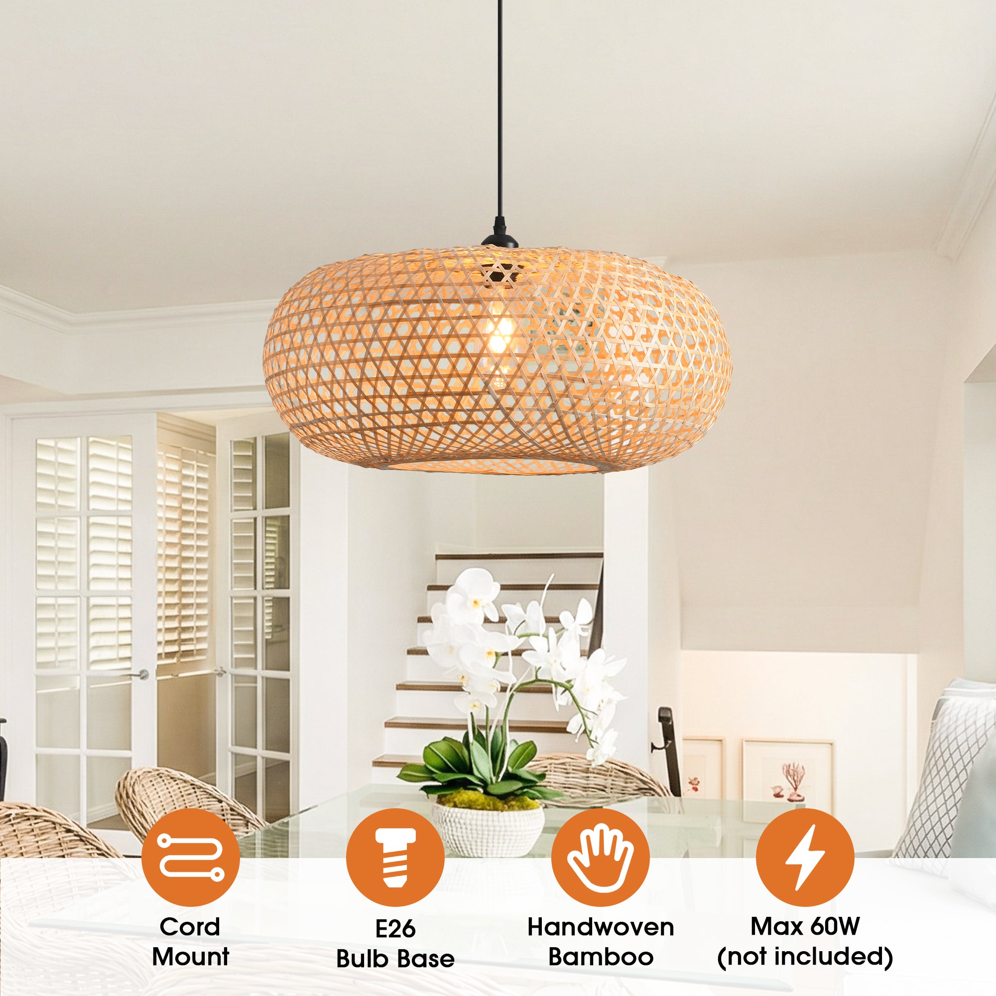 22" Vincent Bohemian Handwoven Bamboo Island Pendant Light