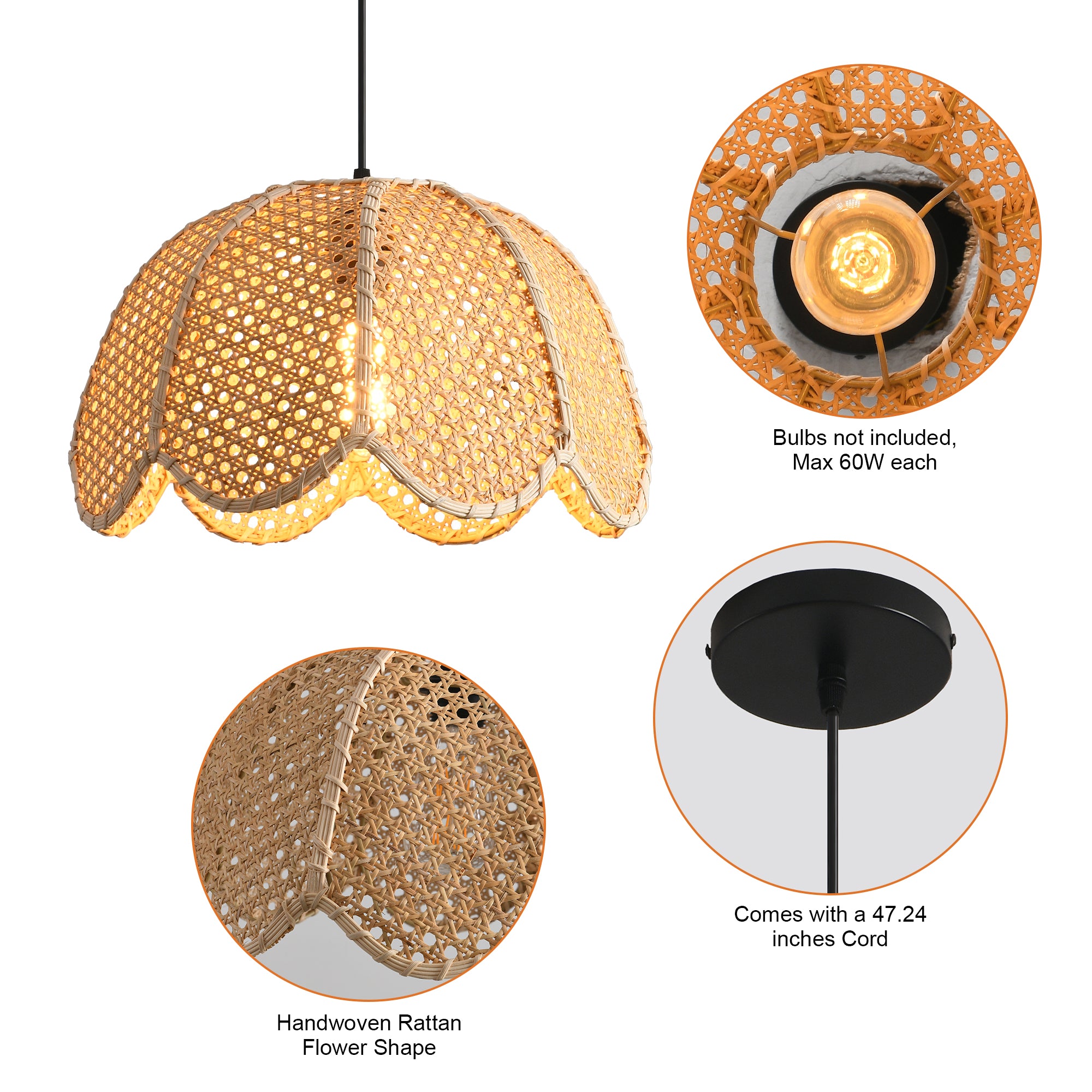 16" Verne Bohemian Handwoven Rattan Island Pendant Light