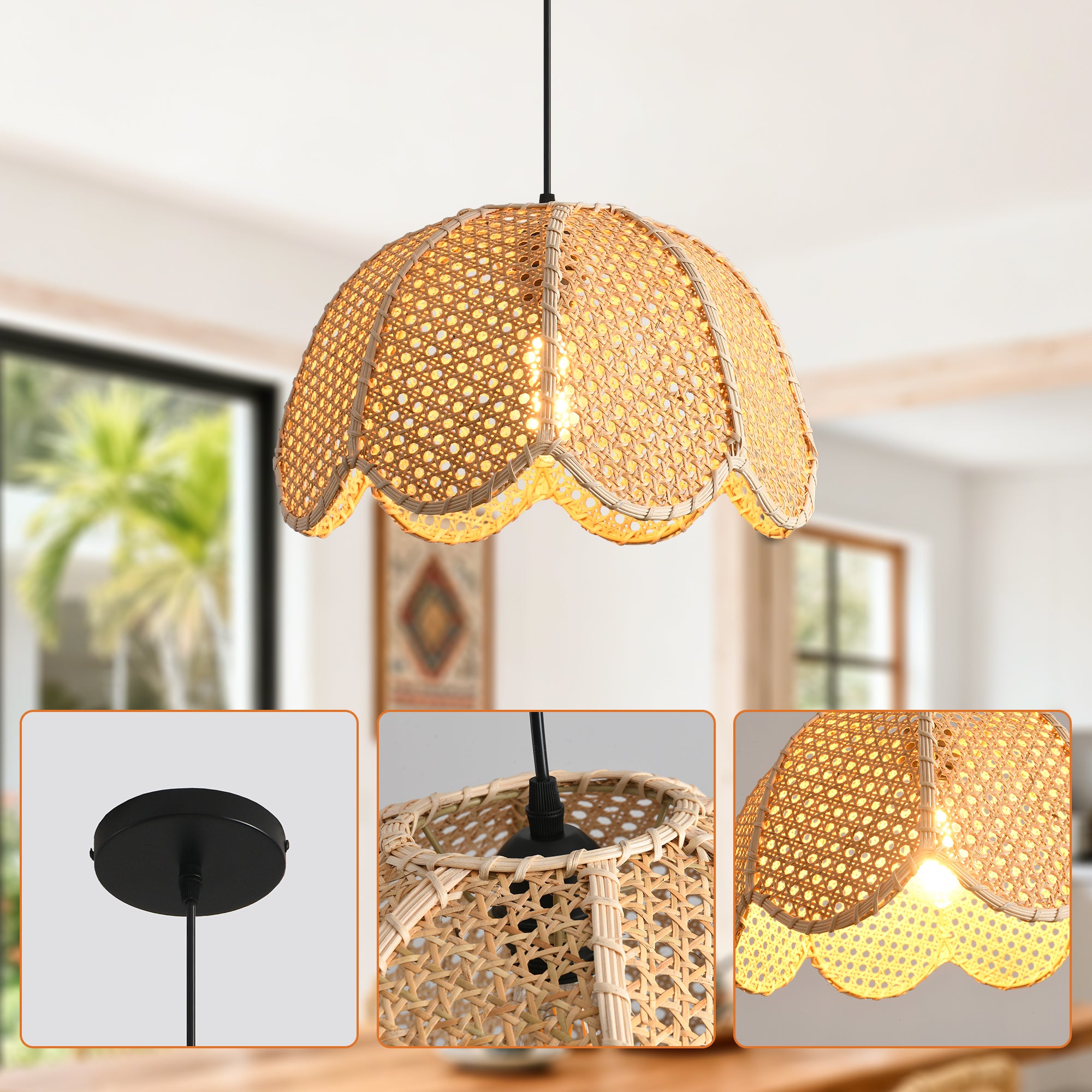 16" Verne Bohemian Handwoven Rattan Island Pendant Light