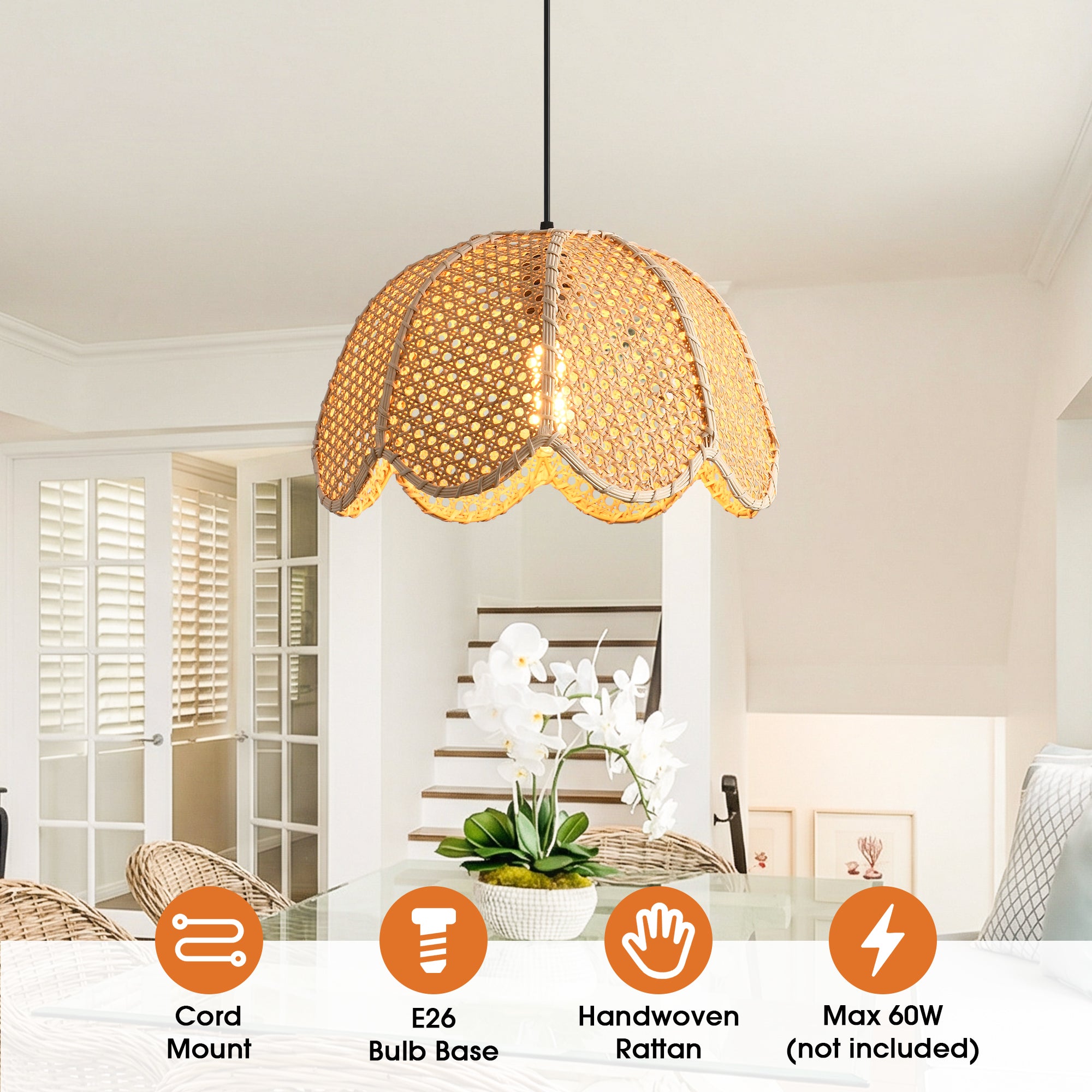 16" Verne Bohemian Handwoven Rattan Island Pendant Light