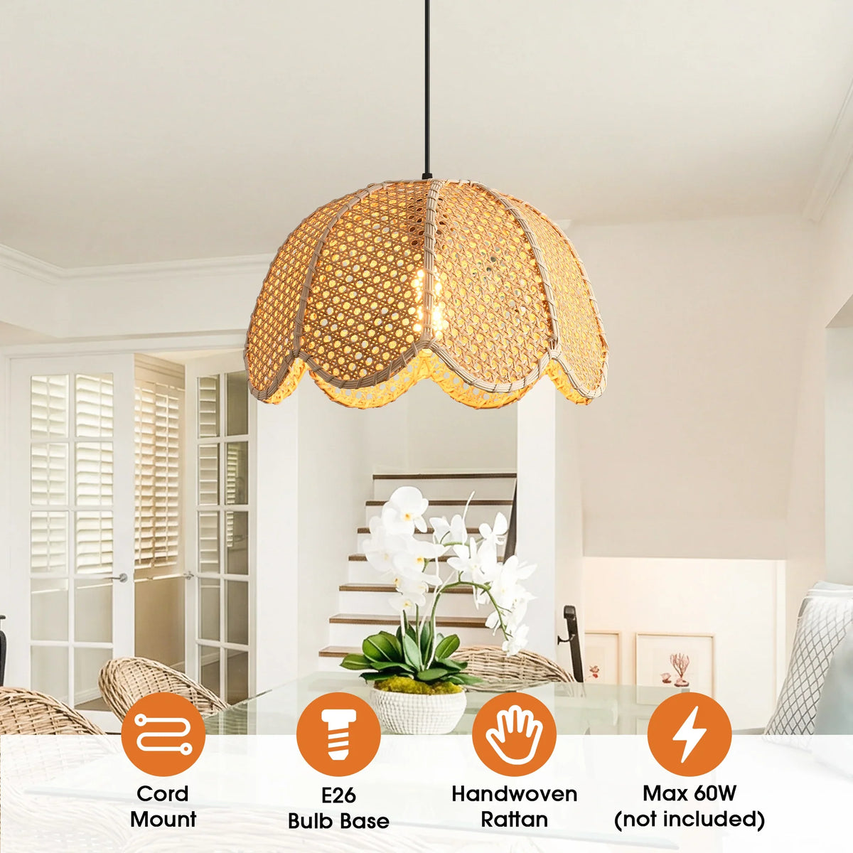 16" Verne Bohemian Handwoven Rattan Island Pendant Light