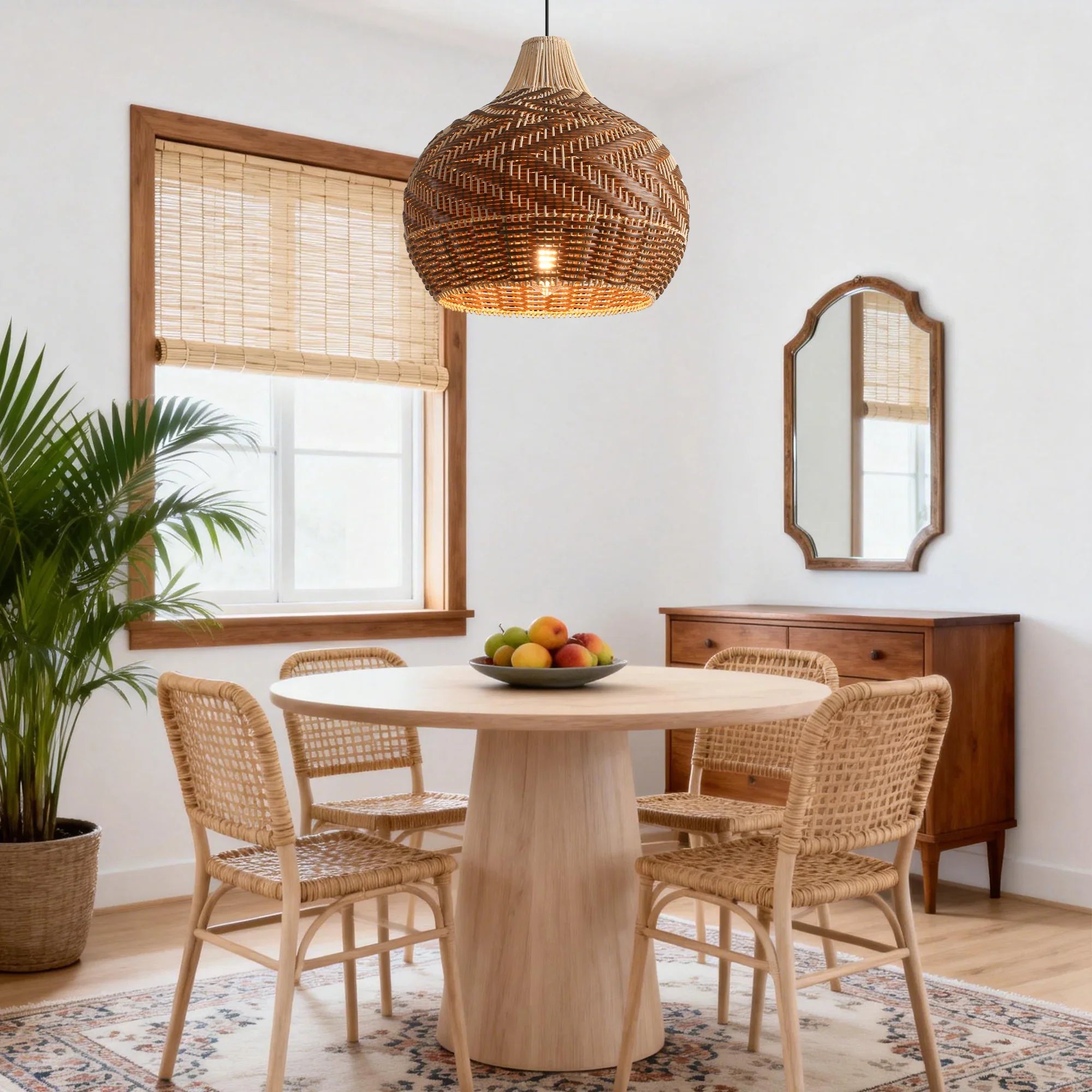 19" Tyrone Bohemian Handwoven Rattan Island Pendant Light