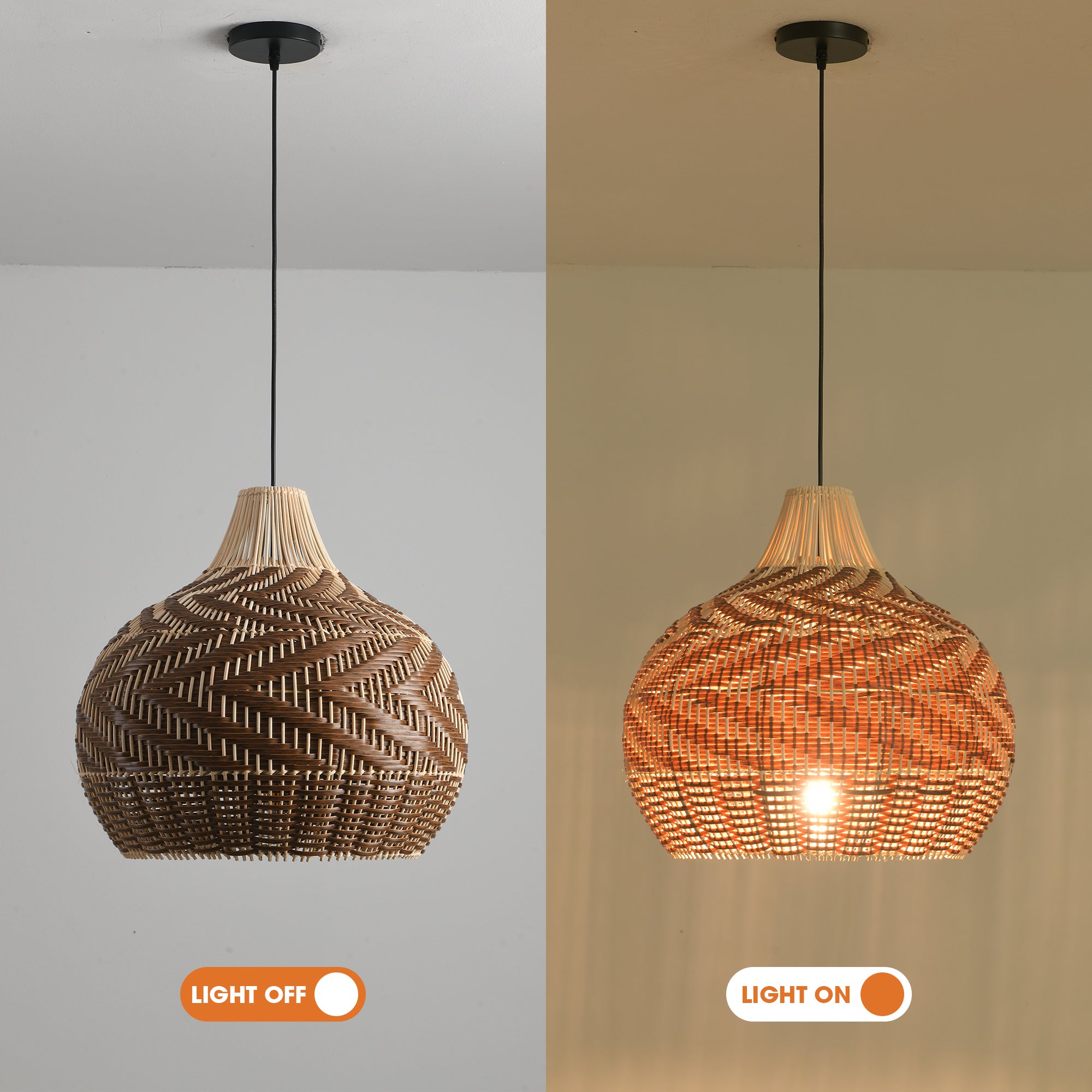 19" Tyrone Bohemian Handwoven Rattan Island Pendant Light