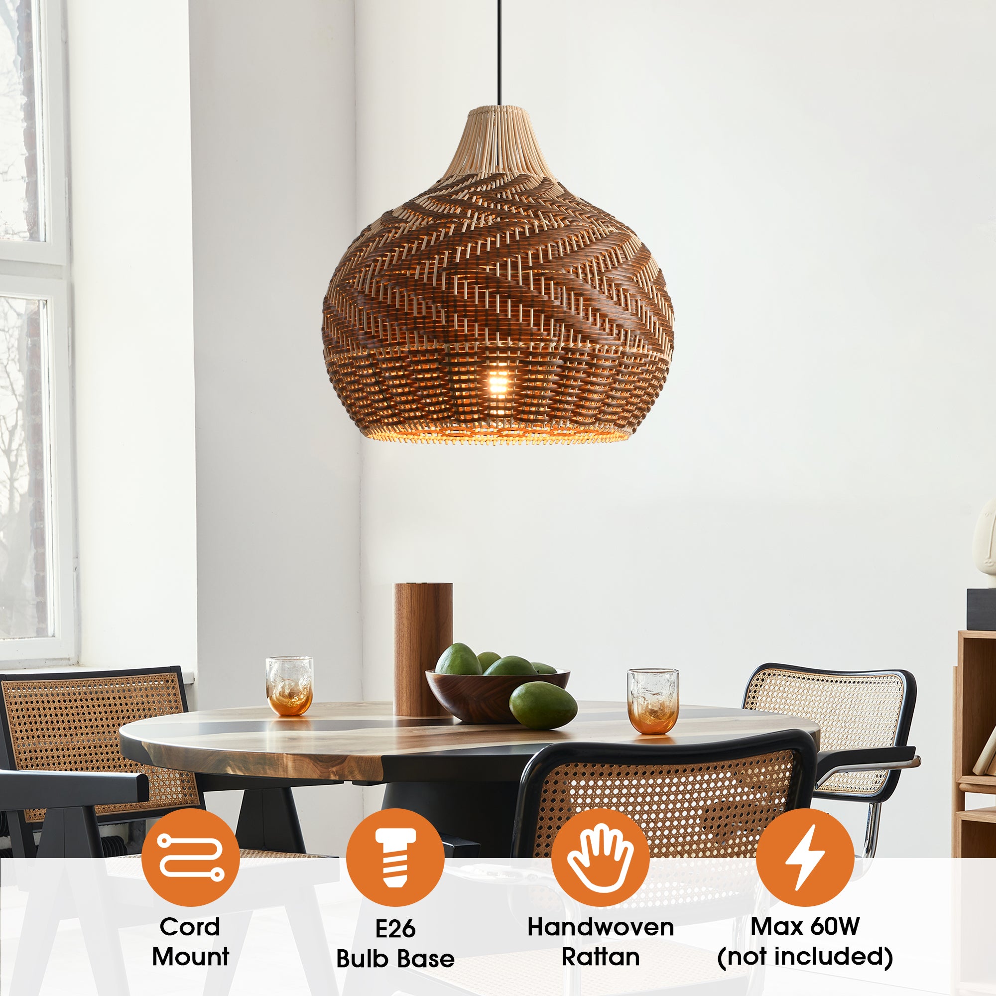 19" Tyrone Bohemian Handwoven Rattan Island Pendant Light