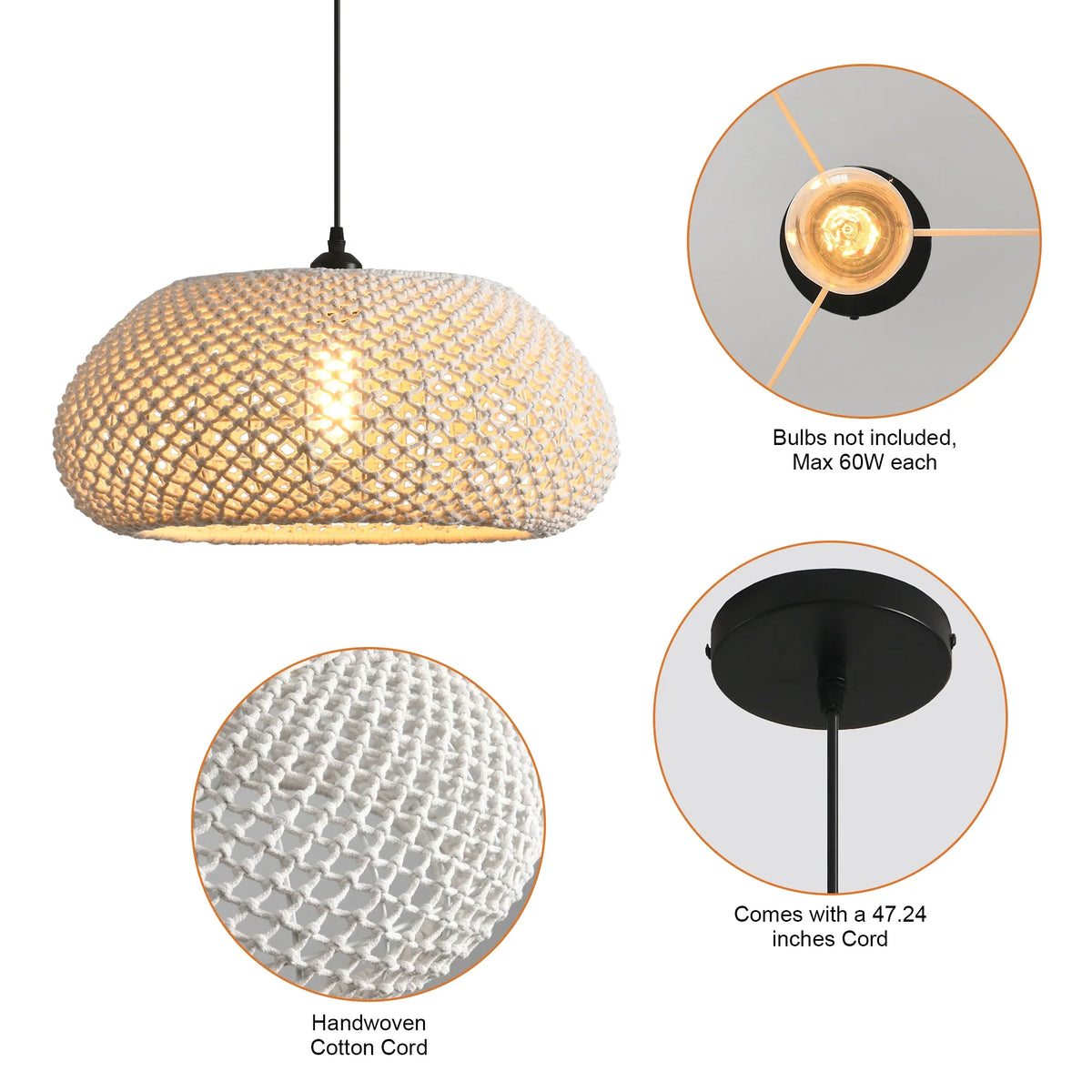 19" Tyler Bohemian Handwoven Cotton Rope Island Pendant Light