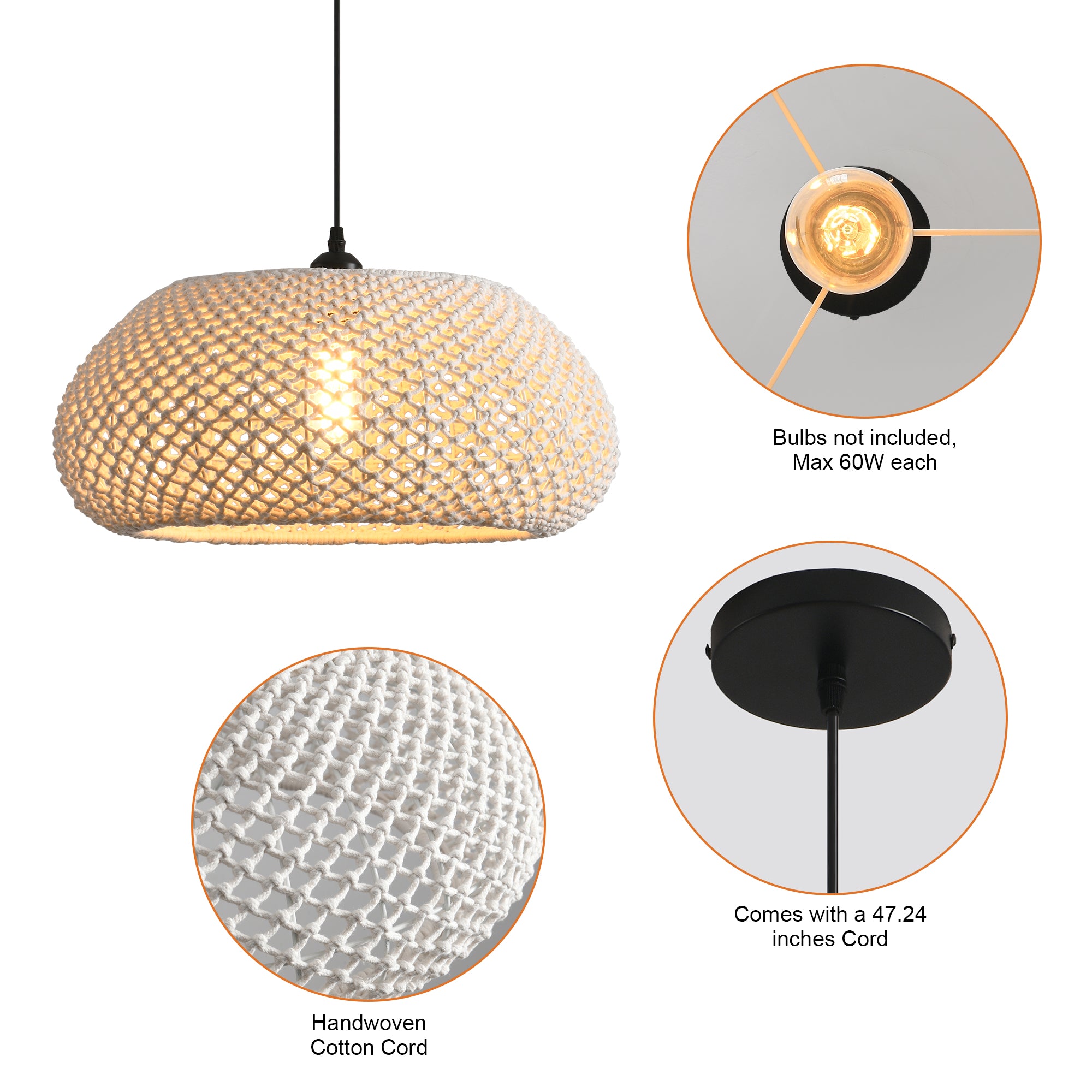 19" Tyler Bohemian Handwoven Cotton Rope Island Pendant Light