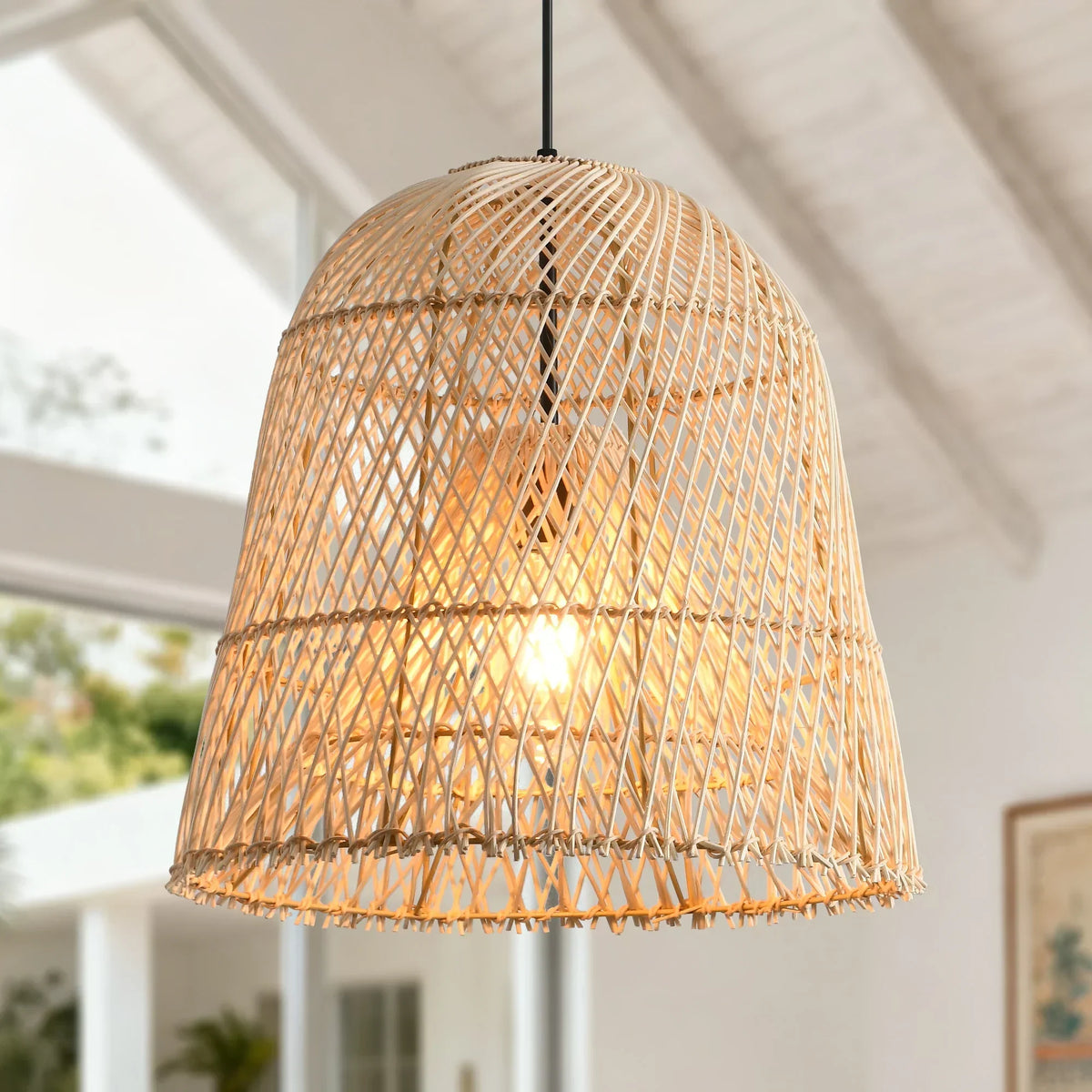 18" Tobias Bohemian Handwoven Rattan Island Pendant Light