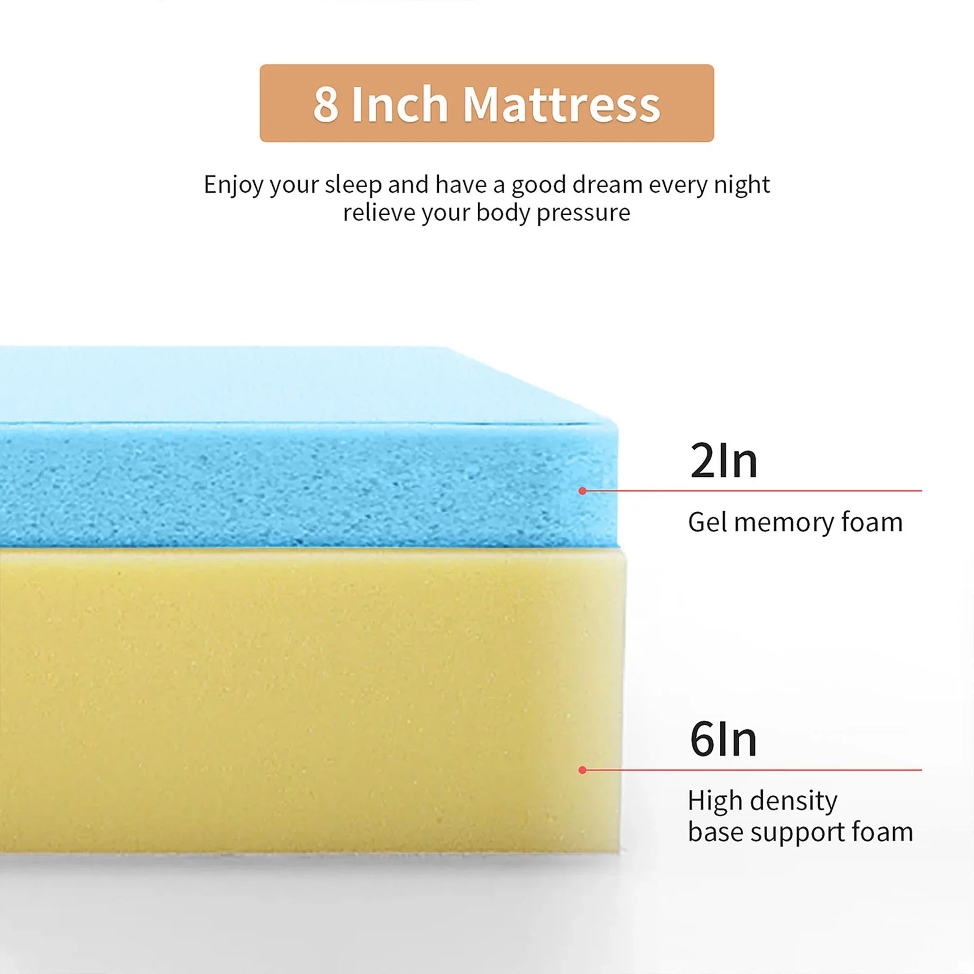 Artemisia 8" White Memory Foam Medium Firm Mattress with 2” Gel Infused Memory Foam