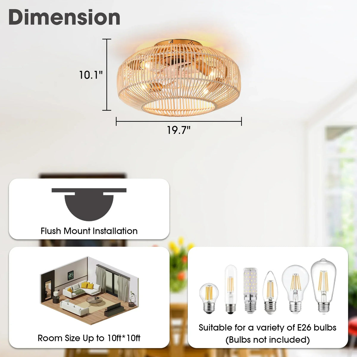 20 Inch Mandy Retro Golden Flush Mount Ceiling Fan with Light and Remote Control