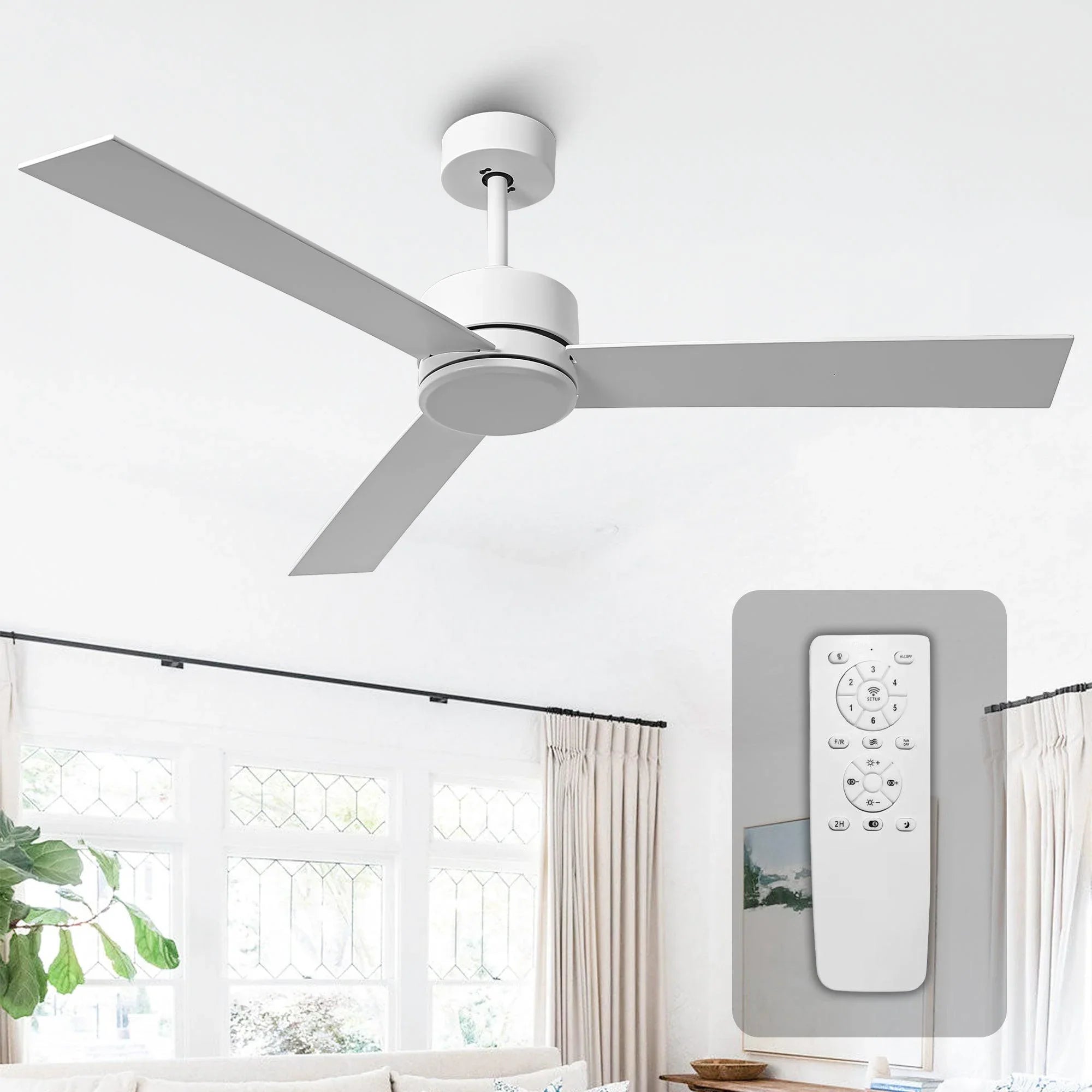 52" DC Motor 3 Blades Modern Downrod Mount Ceiling Fan
