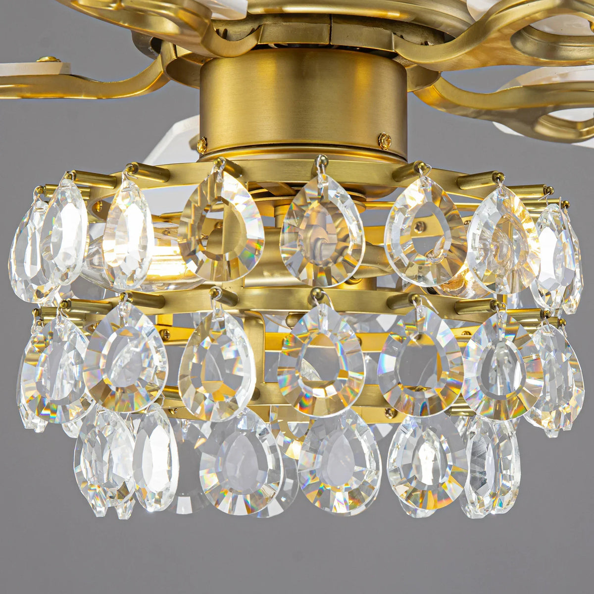 48 Inch Soft Brass Crystal Ornament Flush Mount Ceiling Fan with Light and Remote Control