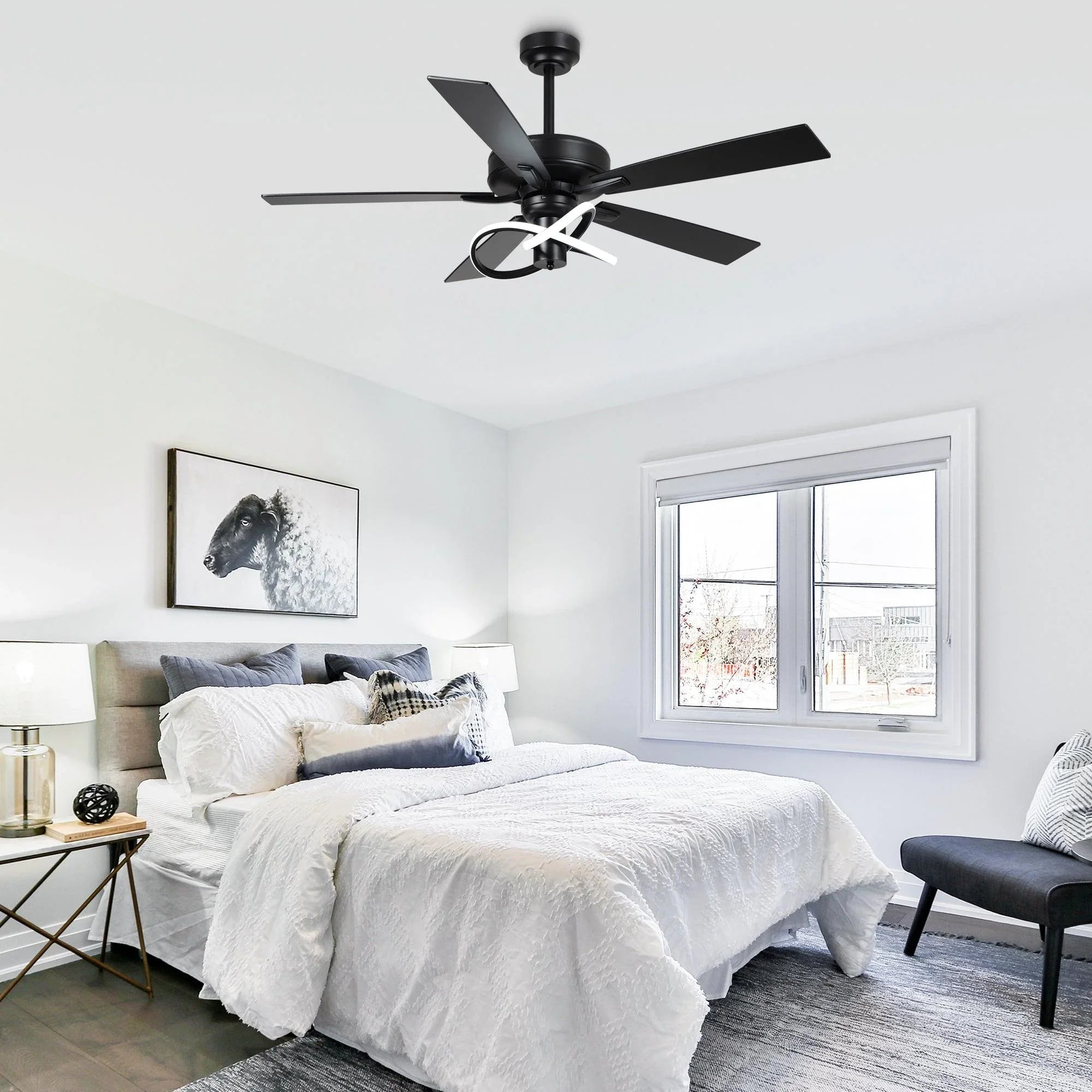 52 Inch Oregon DC Motor Modern Downrod Ceiling Fan with LED Light