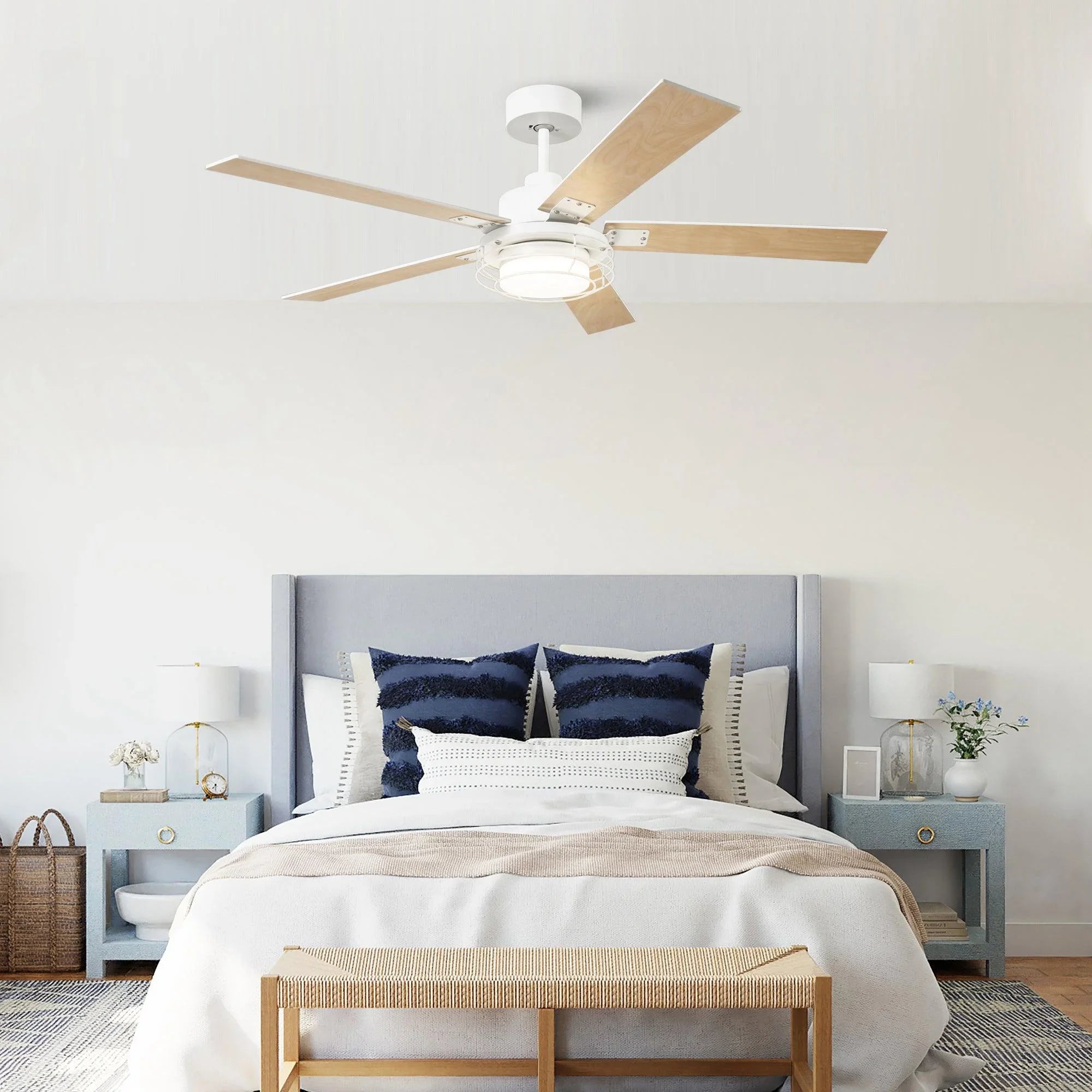 52 Inch Bernice DC Motor Industrial Downrod Ceiling Fan with LED Light and Remote Control