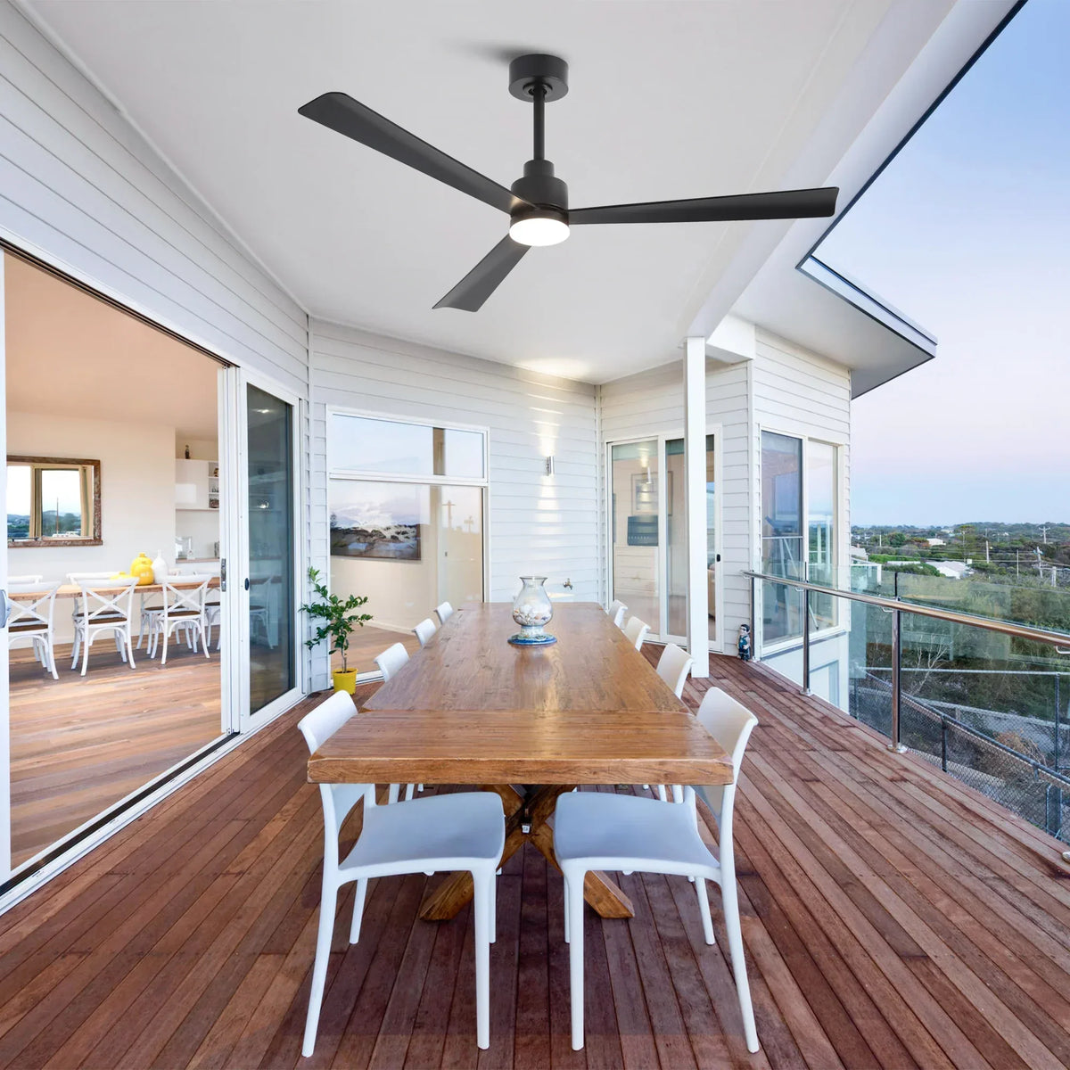 52 Inch Dinah Modern Downrod Mount Ceiling Fan with Remote Control and LED Light