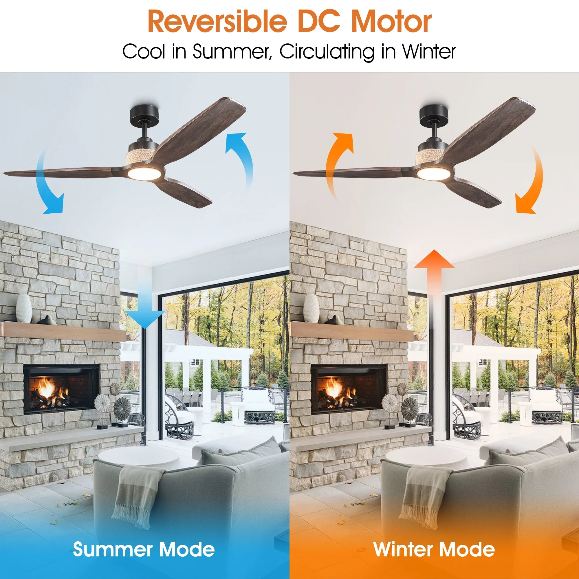 56 Inch Louise Downrod Mount LED Wood Blades Ceiling Fan with Remote Control