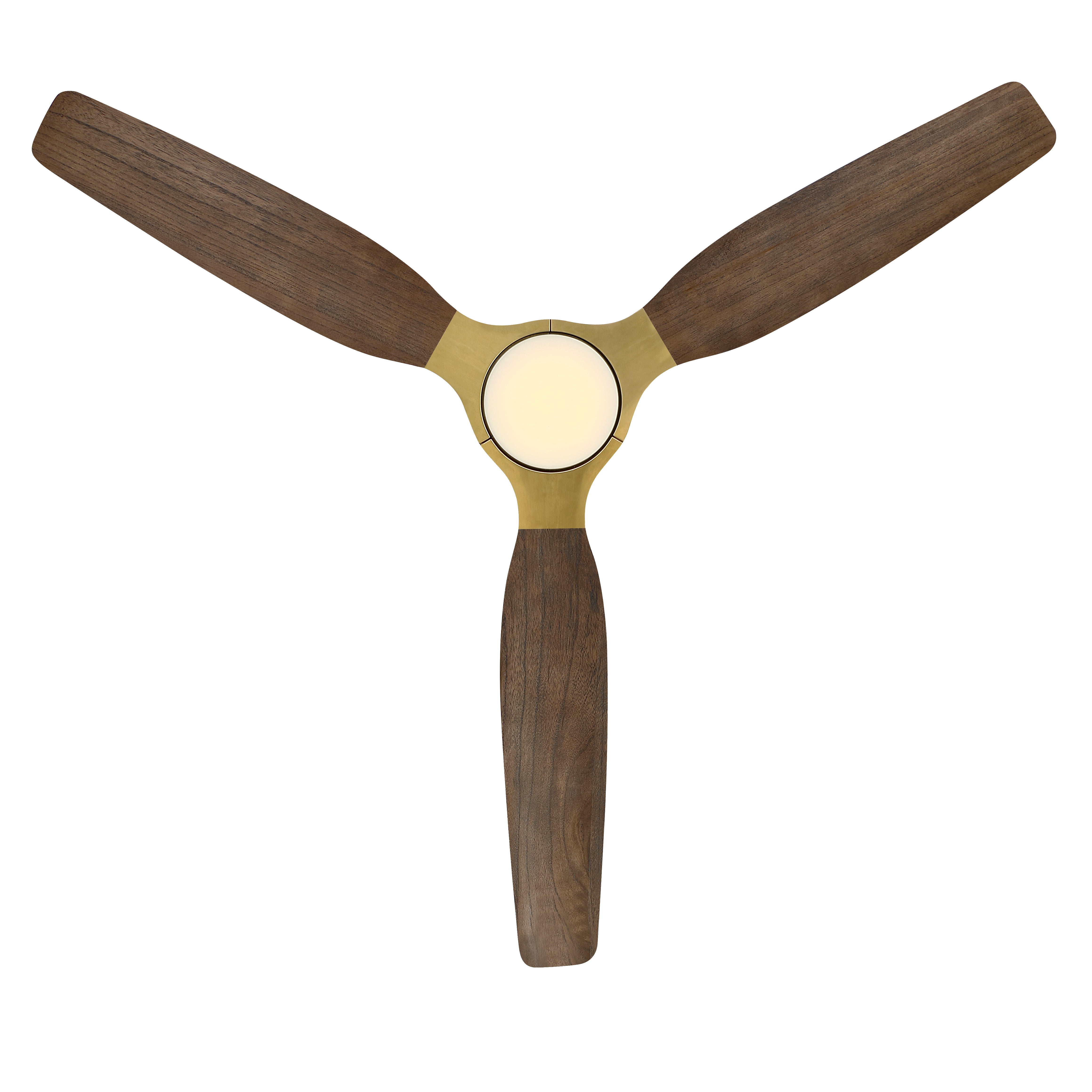 56" Soft Brass Solid Wood Blades Flush Mount Ceiling Fan