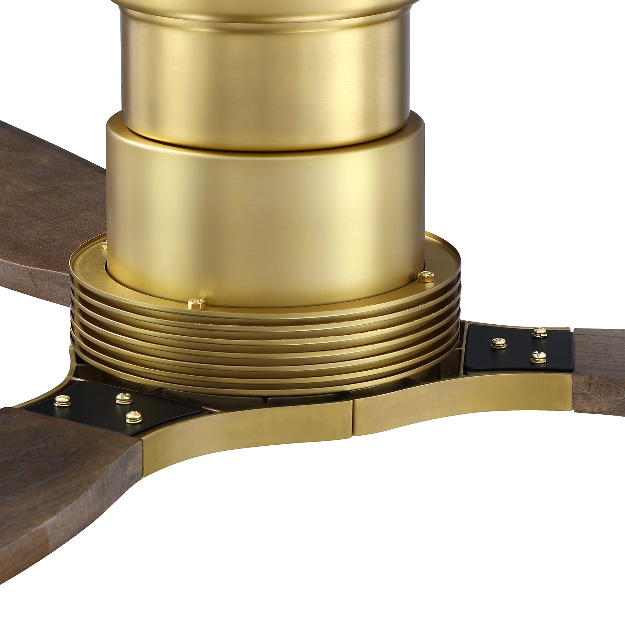 56" Soft Brass Solid Wood Blades Flush Mount Ceiling Fan