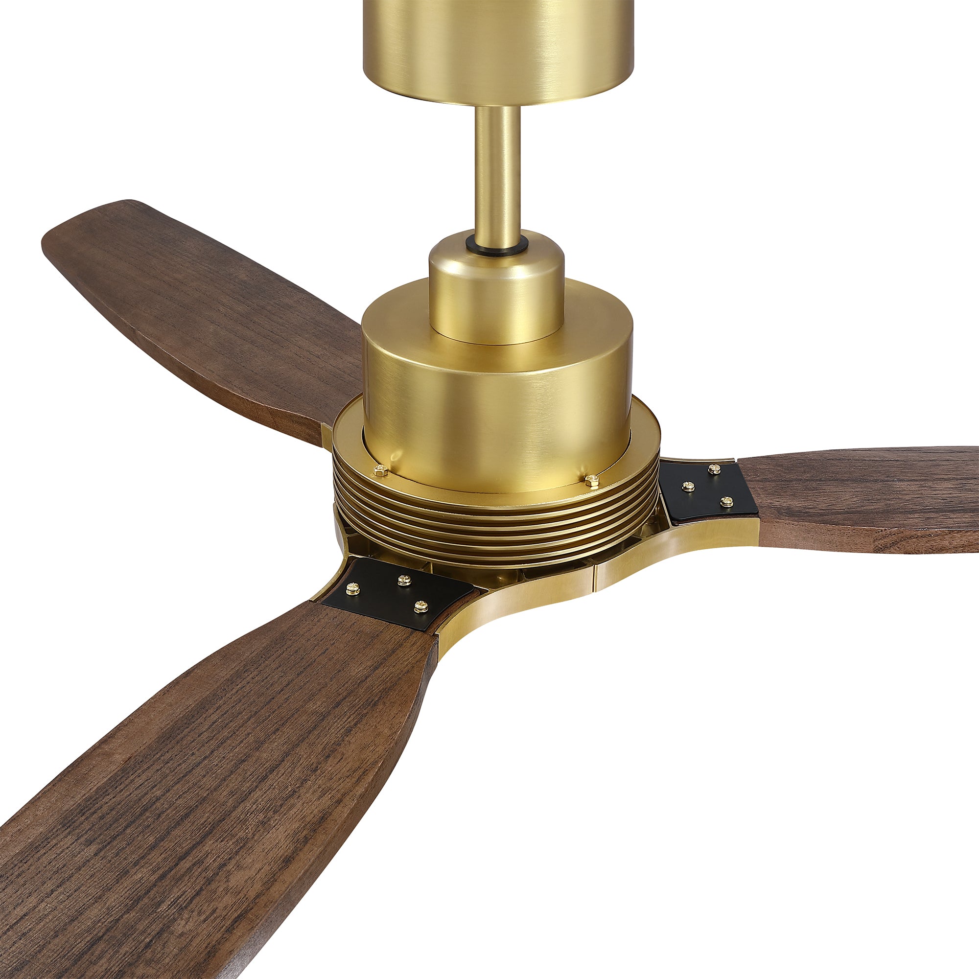 56" Soft Brass Solid Wood Blades Downrod Mount Ceiling Fan