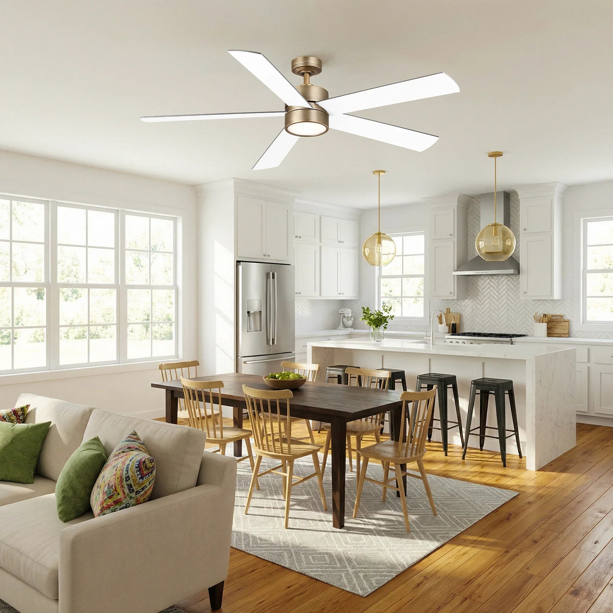 60" Adair Double-sided Blades Downrod Mount LED Ceiling Fan