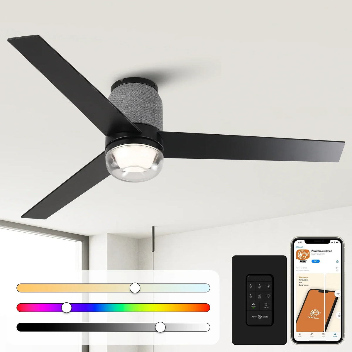 52 Inch Pearl Black RGB LED Smart Fan with Remote and App Control