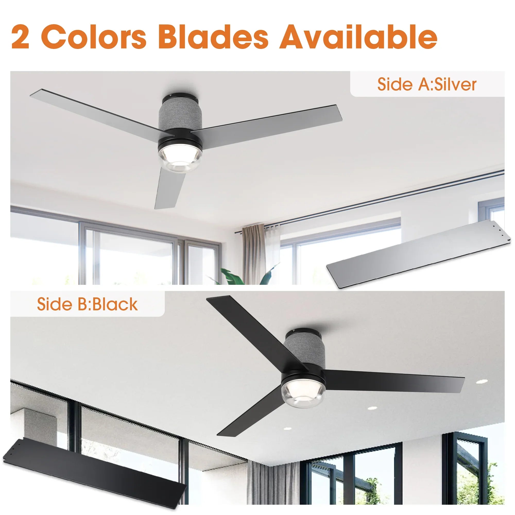 52 Inch Pearl Black RGB LED Smart Fan with Remote and App Control
