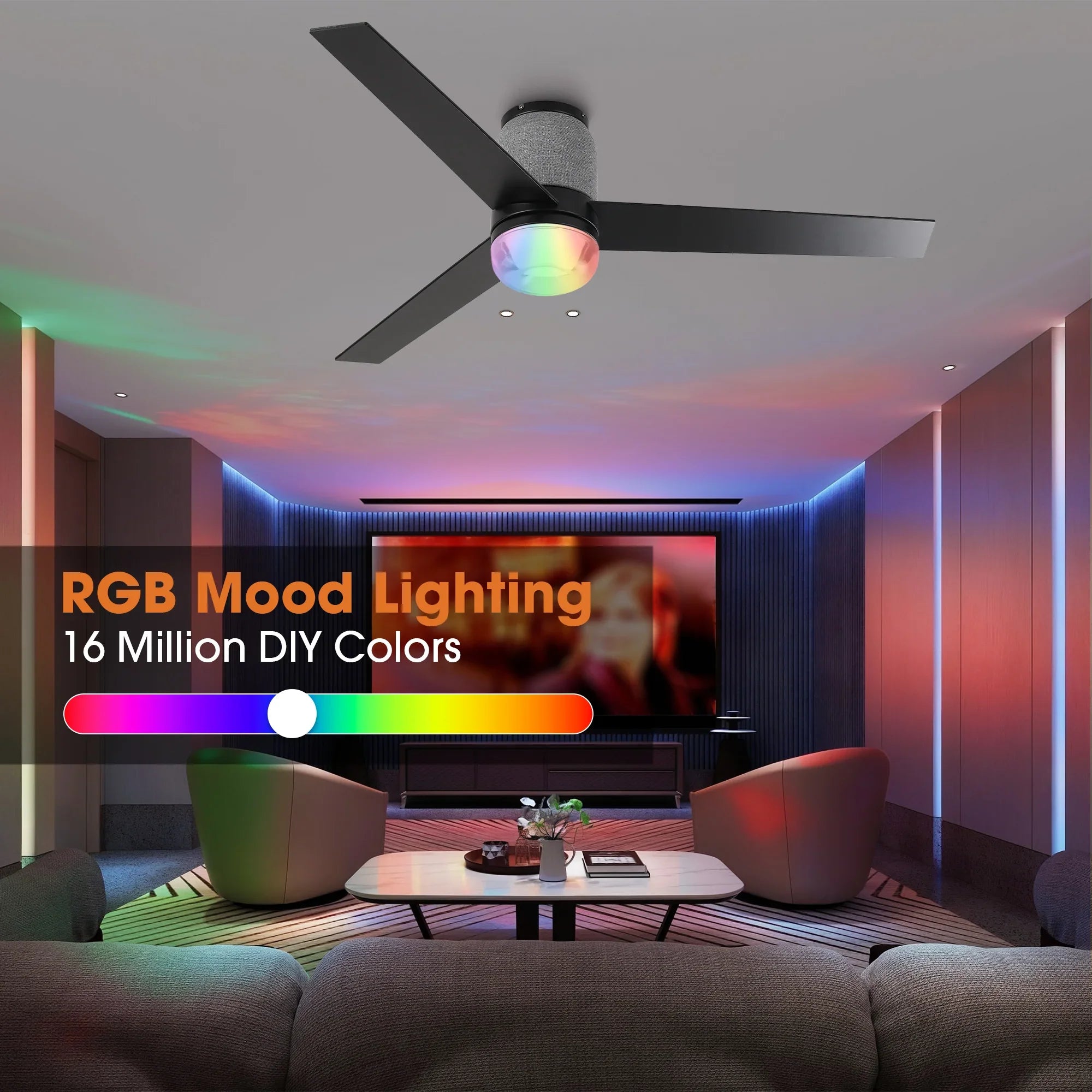 52 Inch Pearl Black RGB LED Smart Fan with Remote and App Control