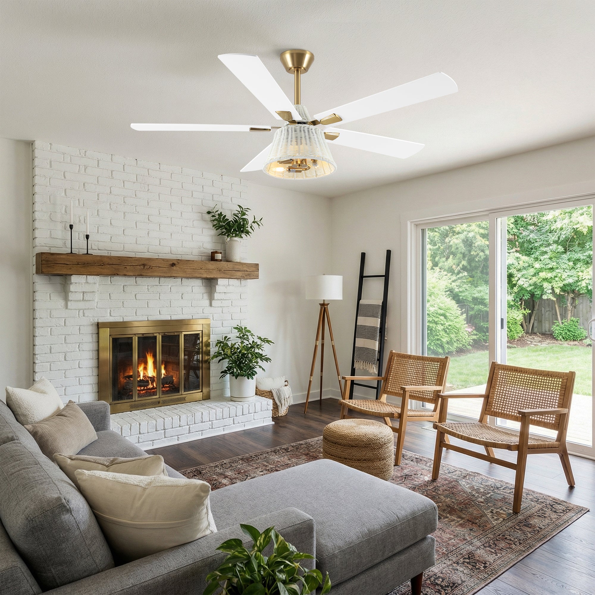 52" Zona Antique Brass Downrod Mount Ceiling Fan with Light