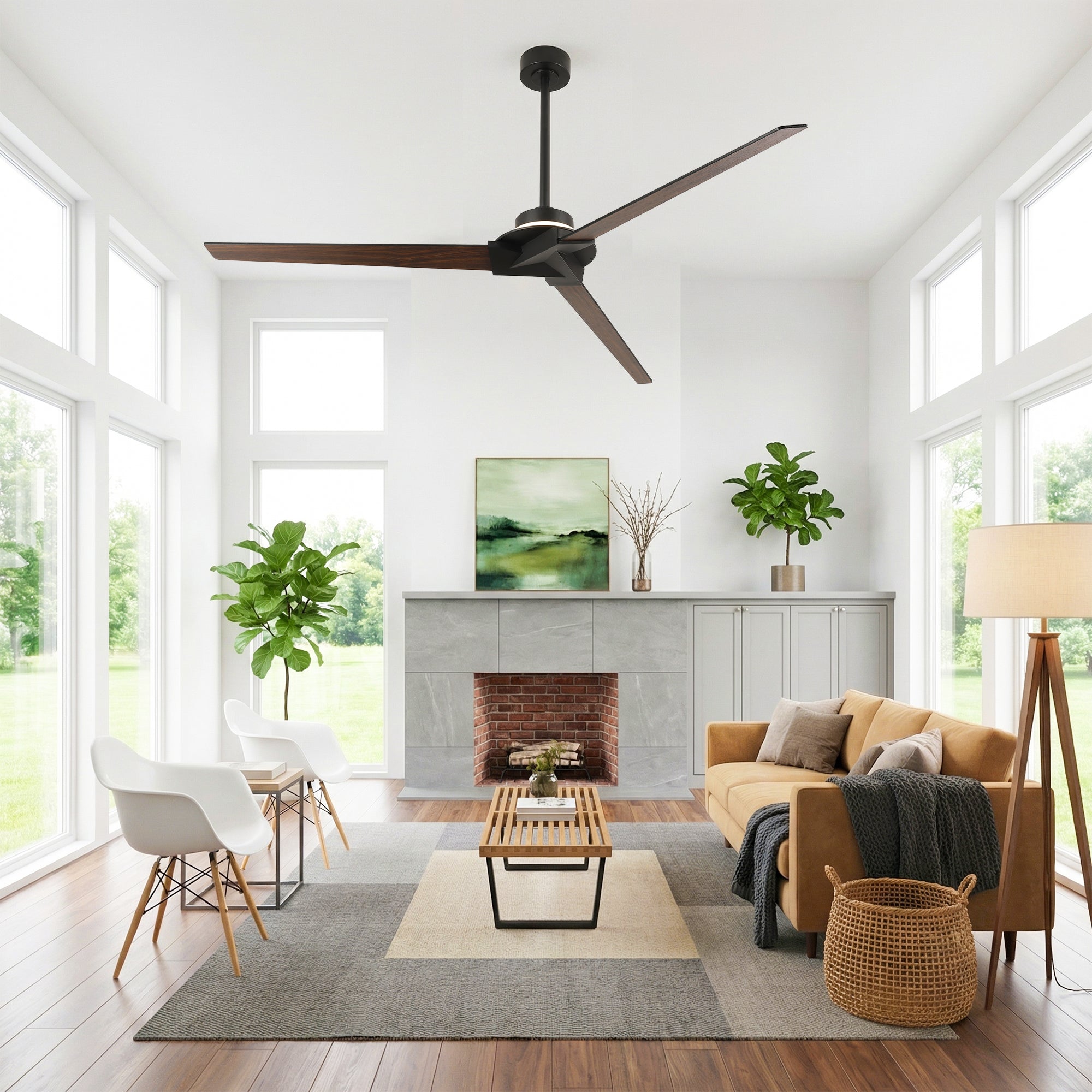 70" Abel Black Downrod Mount LED Ceiling Fan with Remote Control