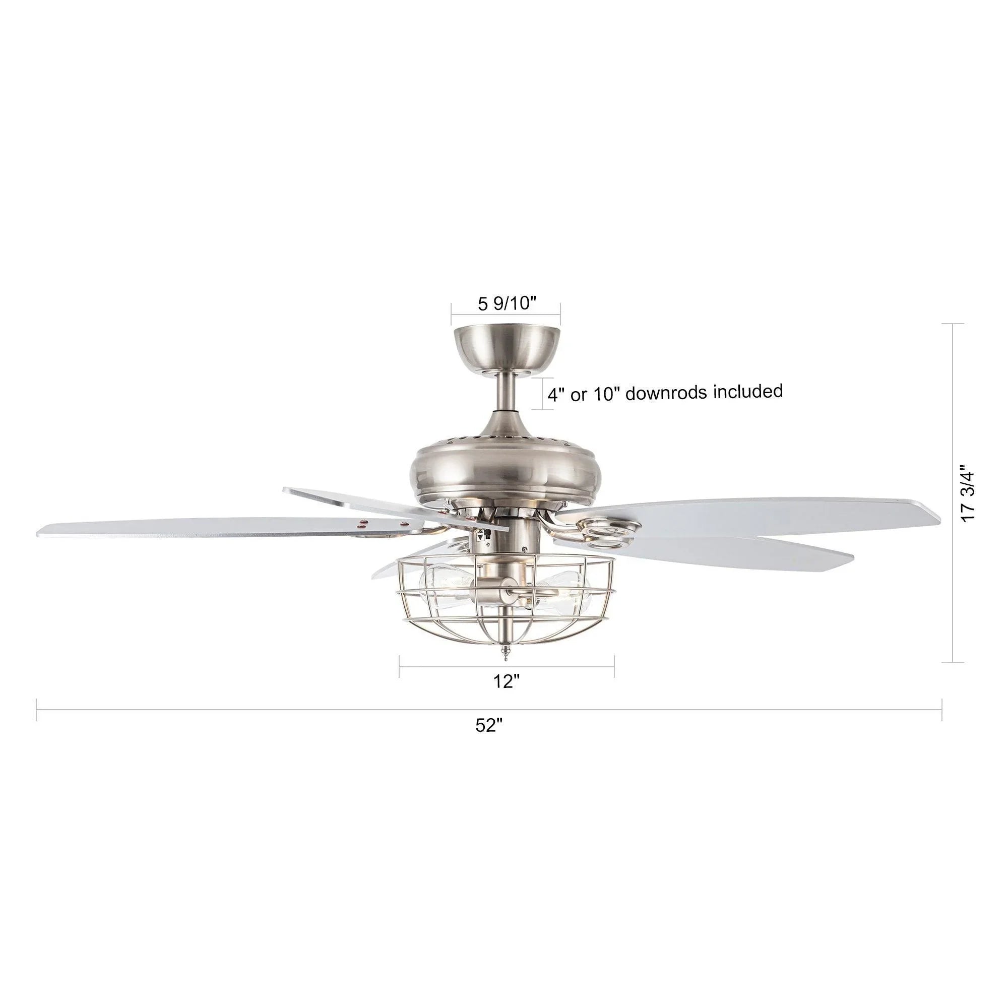 52" Kyla Industrial Caged Ceiling Fan with Light Remote Control Satin Nickel