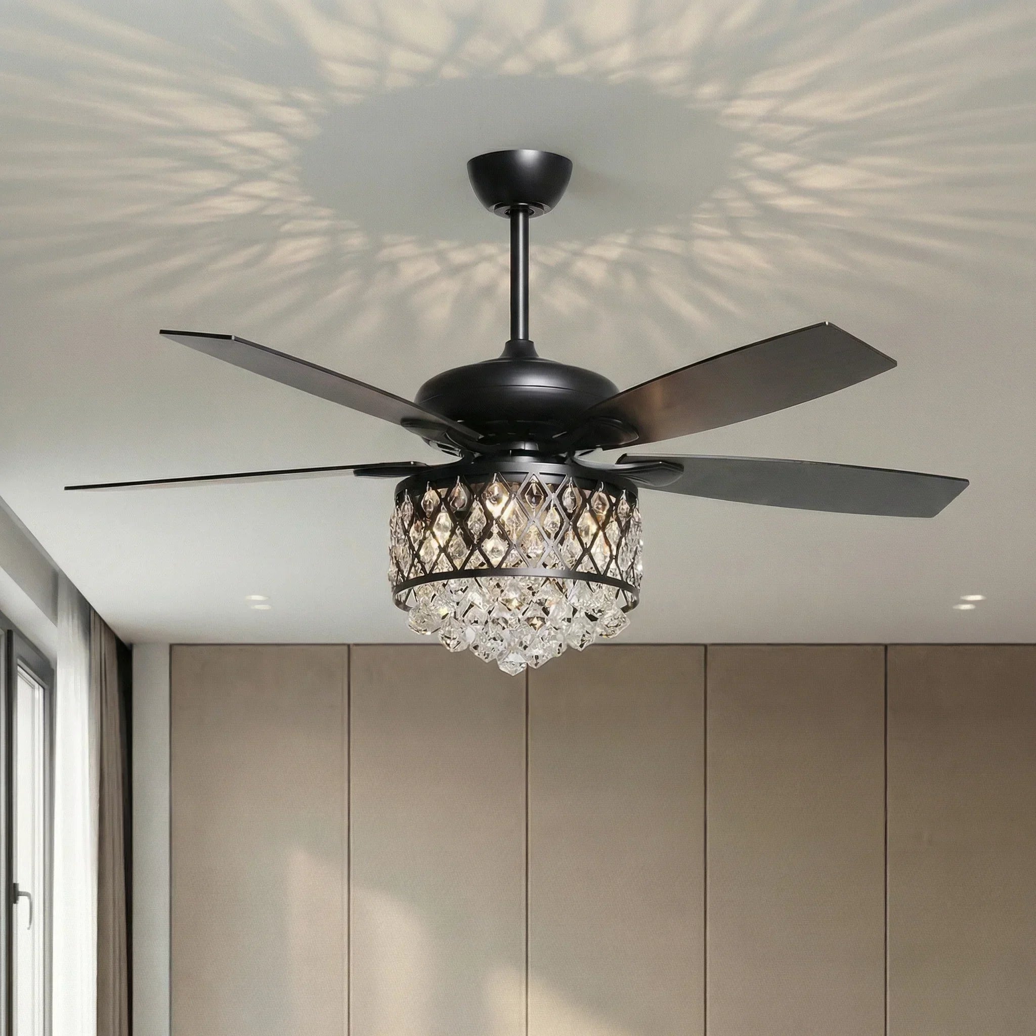 52” Wethington Modern Crystal Chandelier Ceiling Fan with Light And Remote Control Black