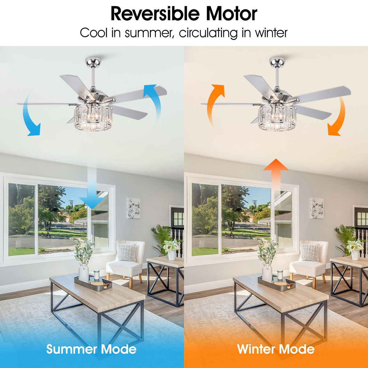 52" Dicken Modern Downrod Mount Reversible Crystal Ceiling Fan with Lighting