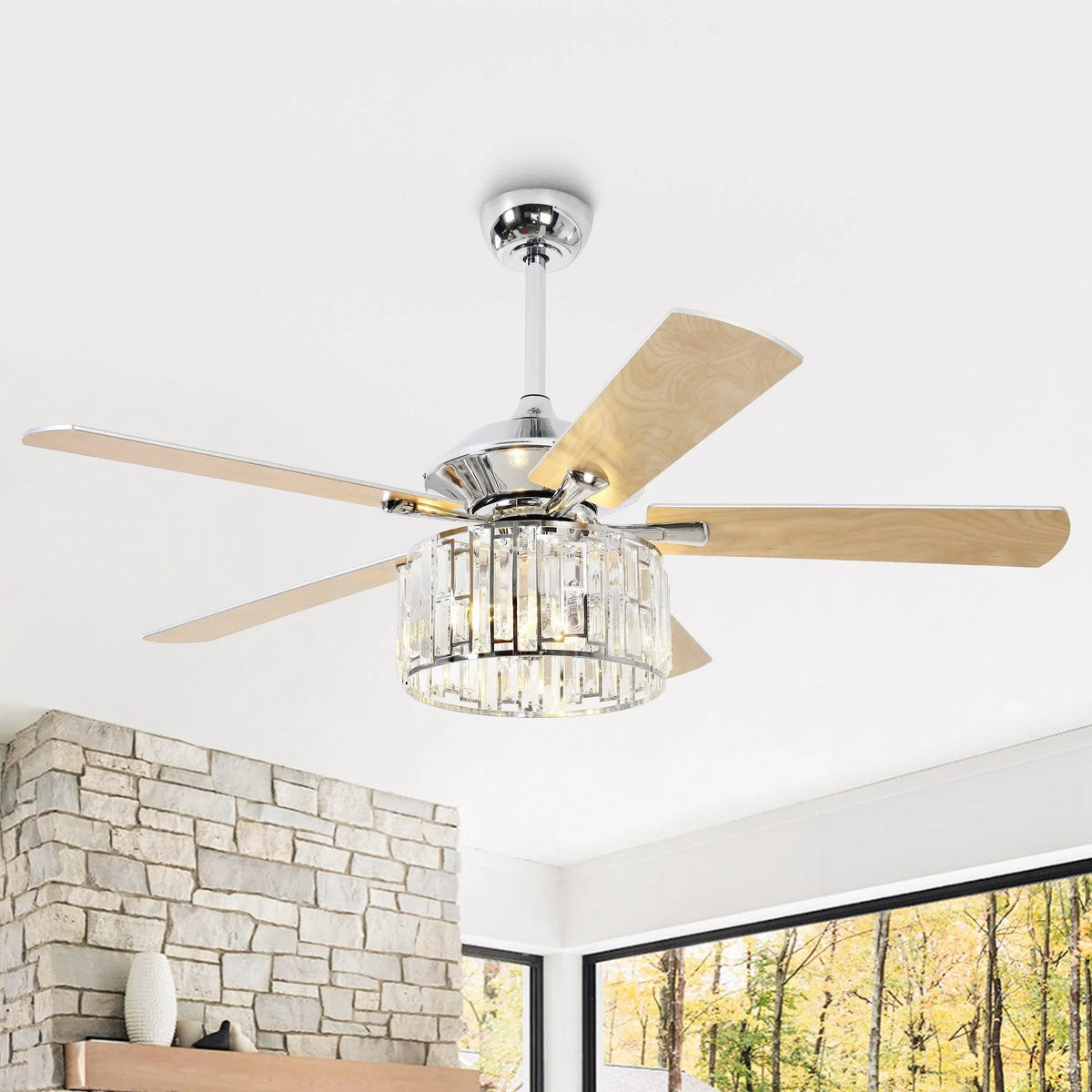 52" Dicken Modern Downrod Mount Reversible Crystal Ceiling Fan with Lighting