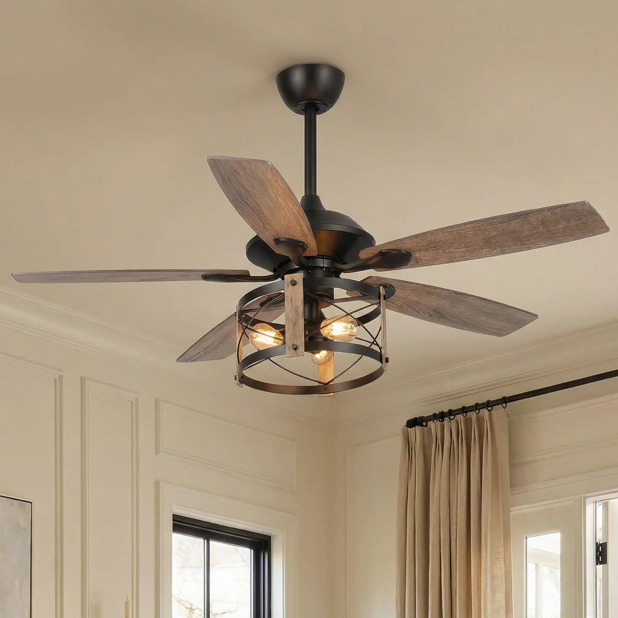 52" Wisner Industrial Downrod Mount Reversible Ceiling Fan with Lighting and Remote Control