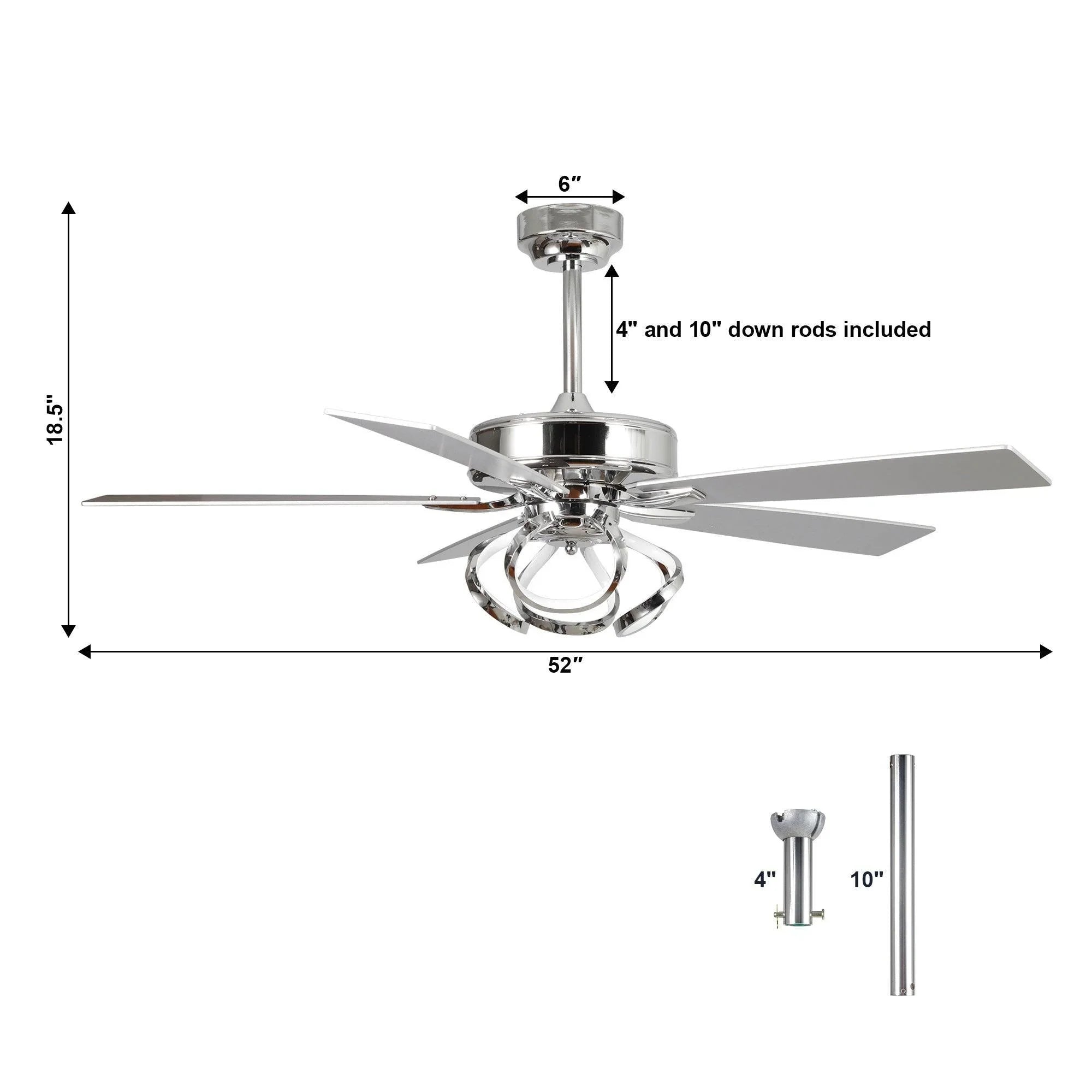 52" Zelda Modern DC Motor Downrod Mount Reversible Ceiling Fan with Remote Control