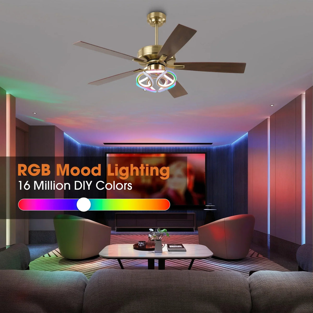 52 Inch Boyd Antique-bronze Golden Downrod Mount RGB LED Smart Fan