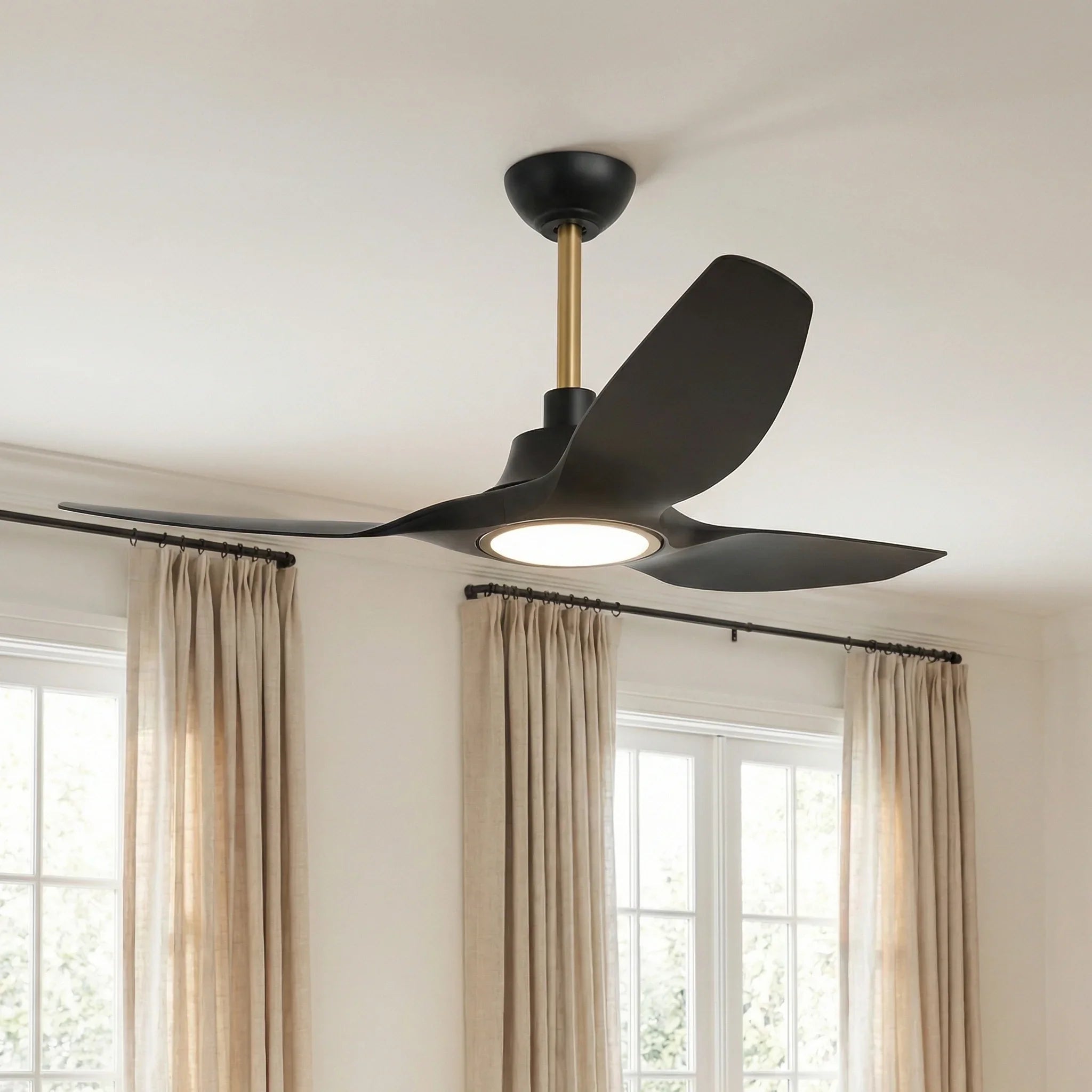 52" DC Motor 3 Blades Modern Downrod Mount Smart Fan with LED Light