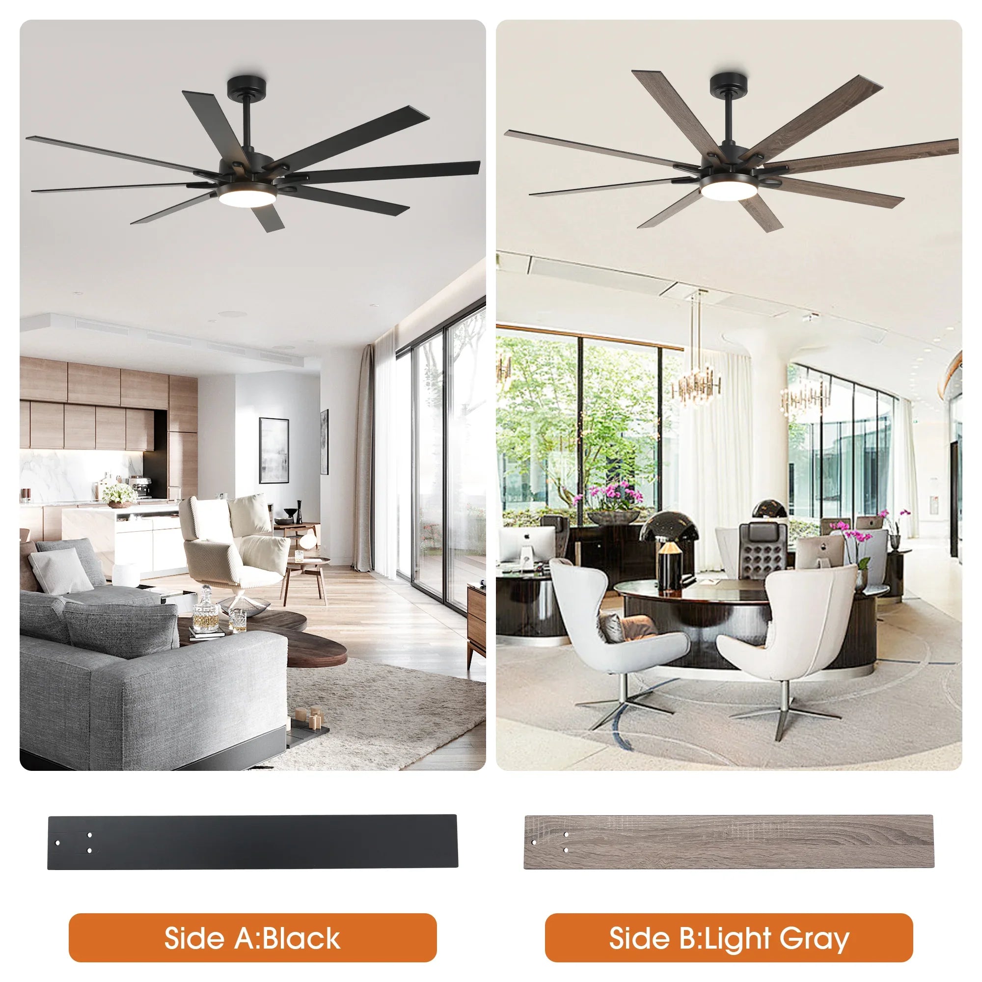 65 Inch Teresa Modern Double-sided Blades Ceiling Fan with Remote Control and LED Light