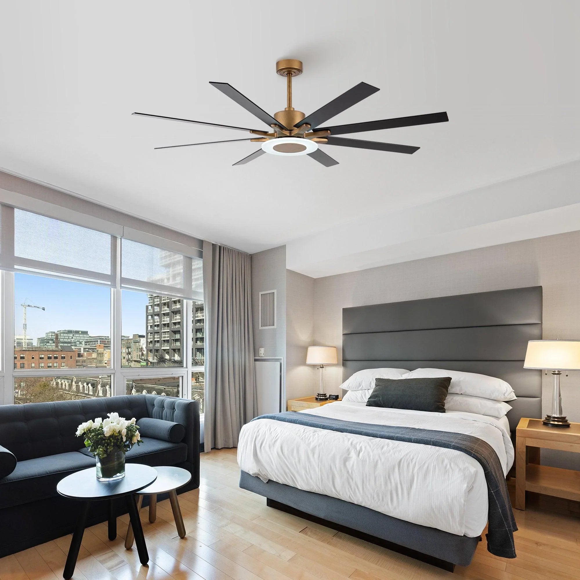 65" Modern Downrod Mount Reversible Ceiling Fan with Led Lighting and Remote Control